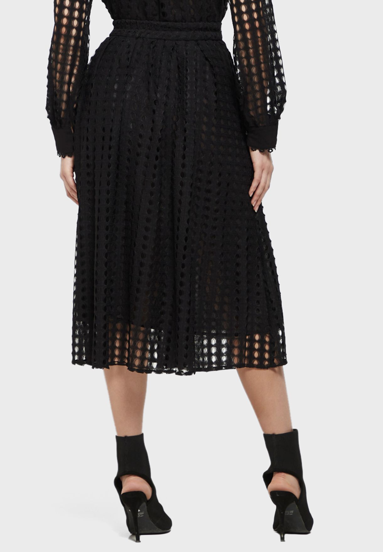 High Waist Textured Midi Skirt