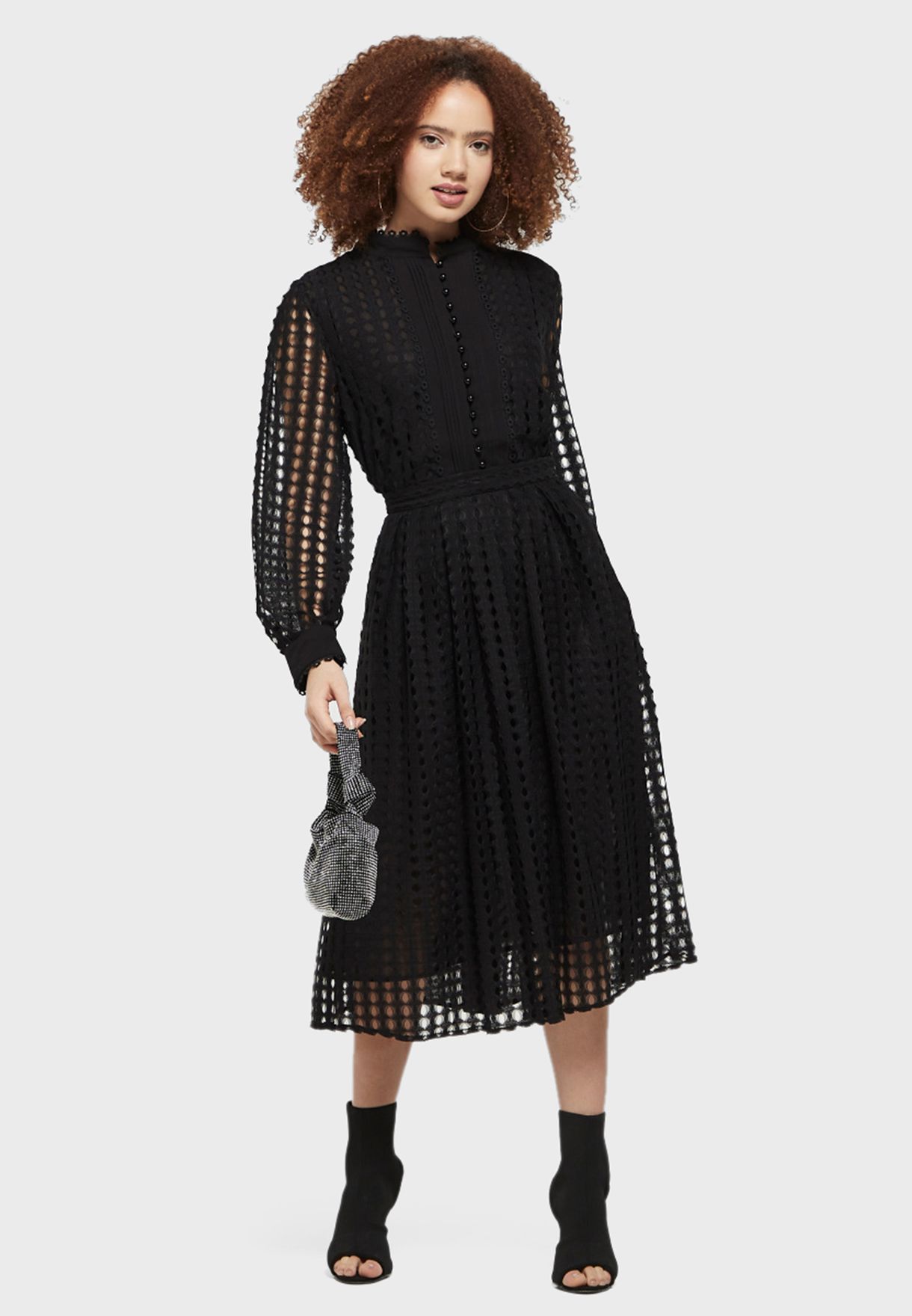 High Waist Textured Midi Skirt