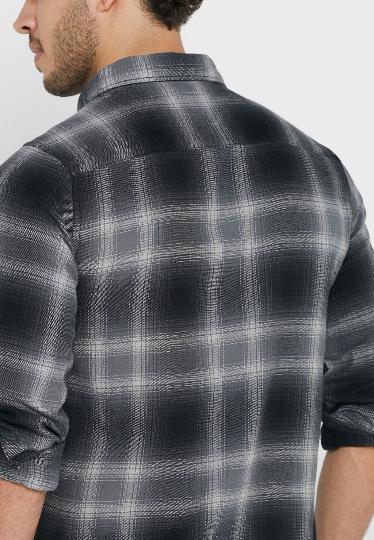 Checked Pocket Chest Hooded Shirt