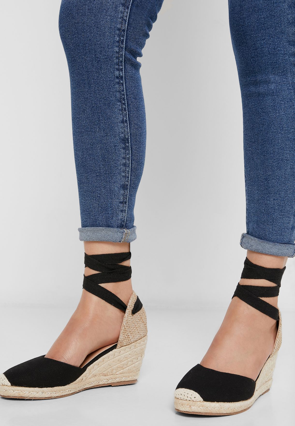 lace up wedge sandals black