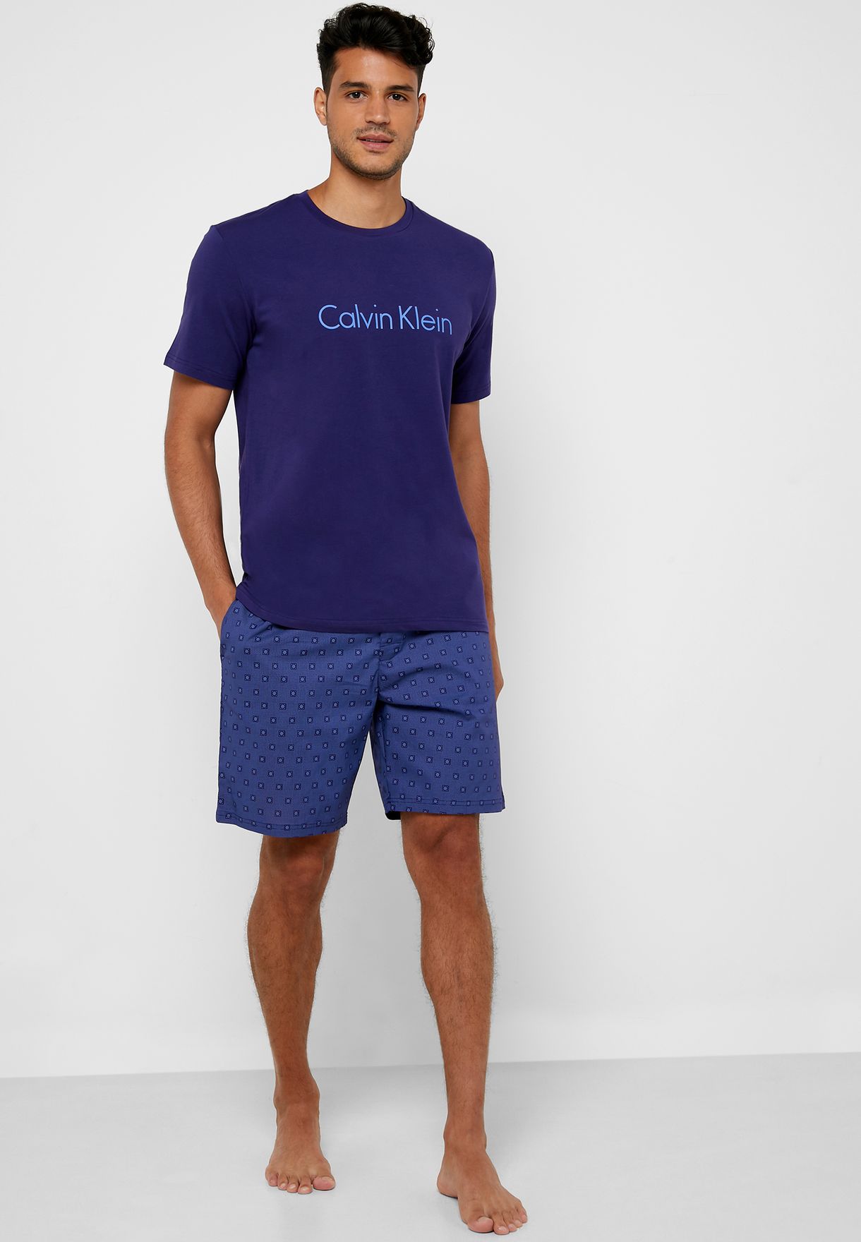 Buy Calvin Klein blue Logo T-Shirt & Printed Shorts Pyjama Set for Men  in Baghdad, Basra