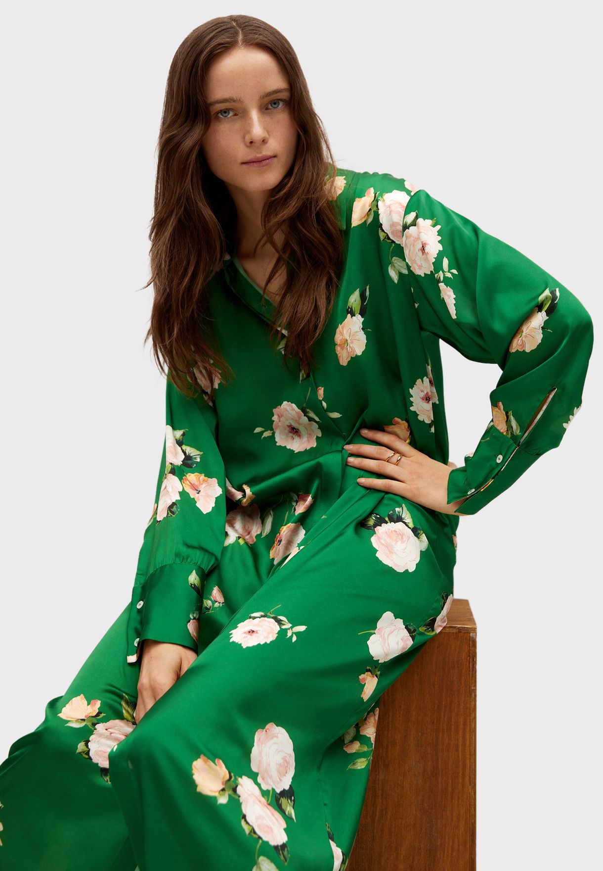 Mango green Floral Print Shirt Dress ...