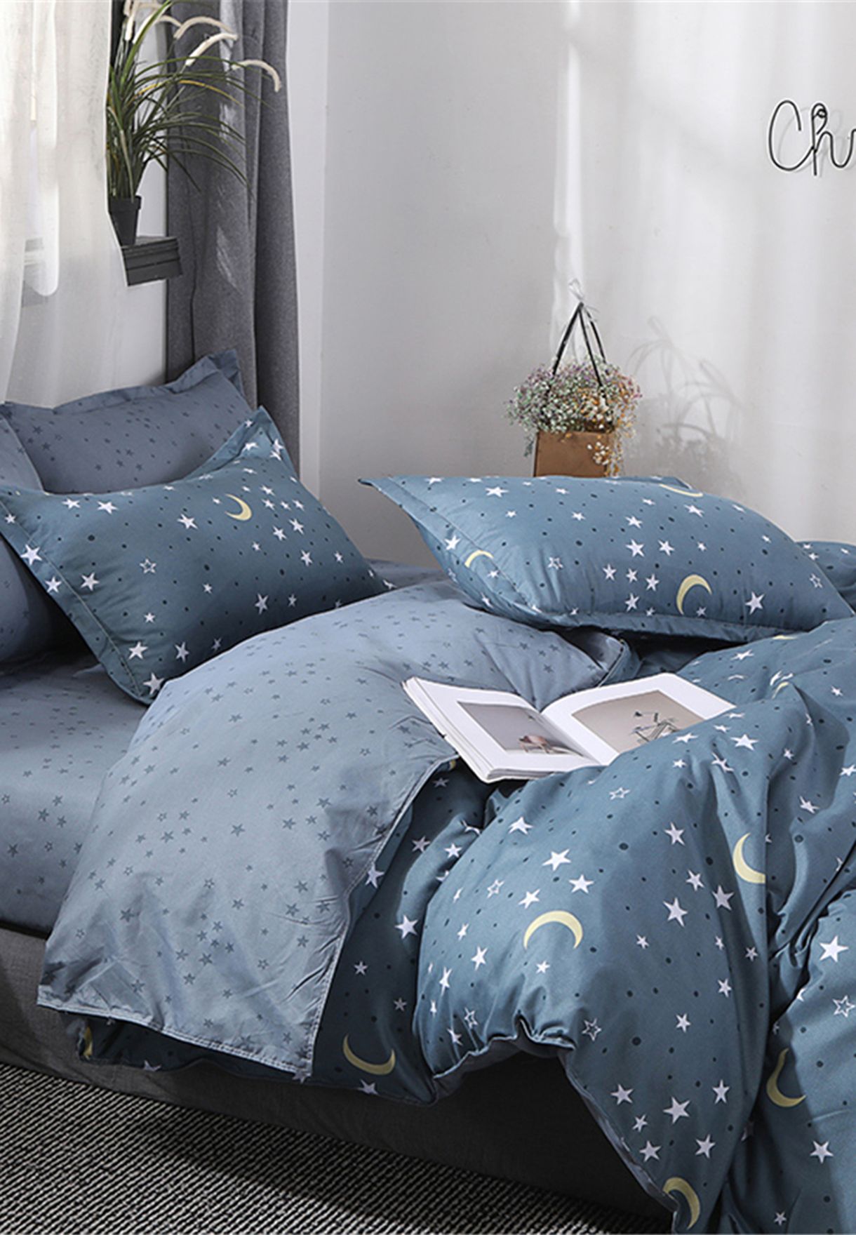 Stars & Moon Print Bedding Set - Double 200x200cm