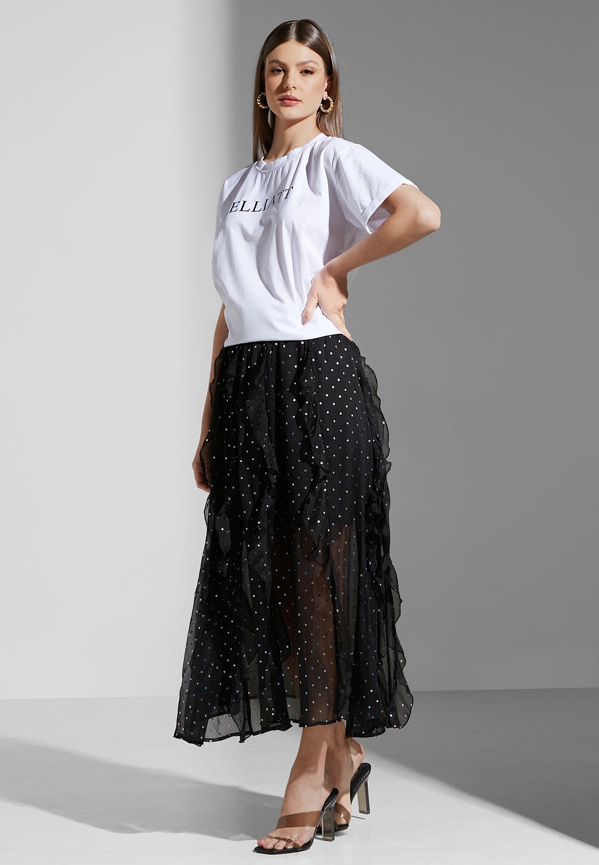 High Waist Ruffle Detail Skirt