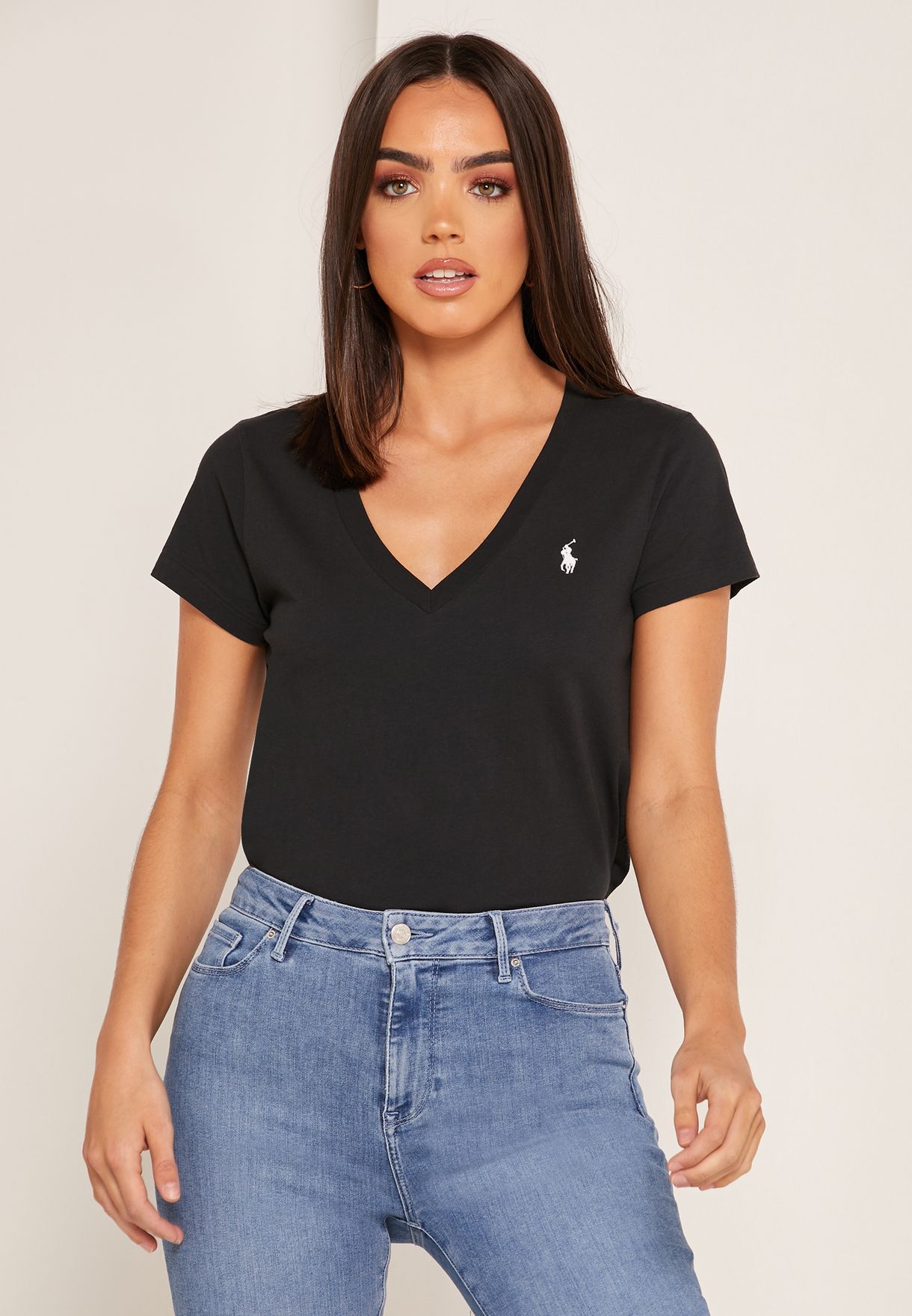 Buy Polo Ralph Lauren black V-Neck Logo T-Shirt for Women in MENA, Worldwide