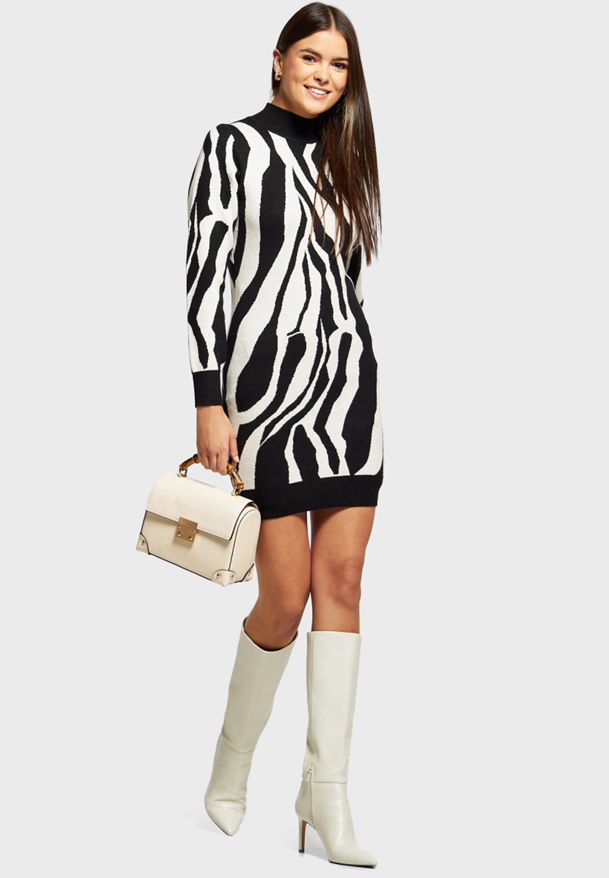 High Neck Printed Knitted Sweater
