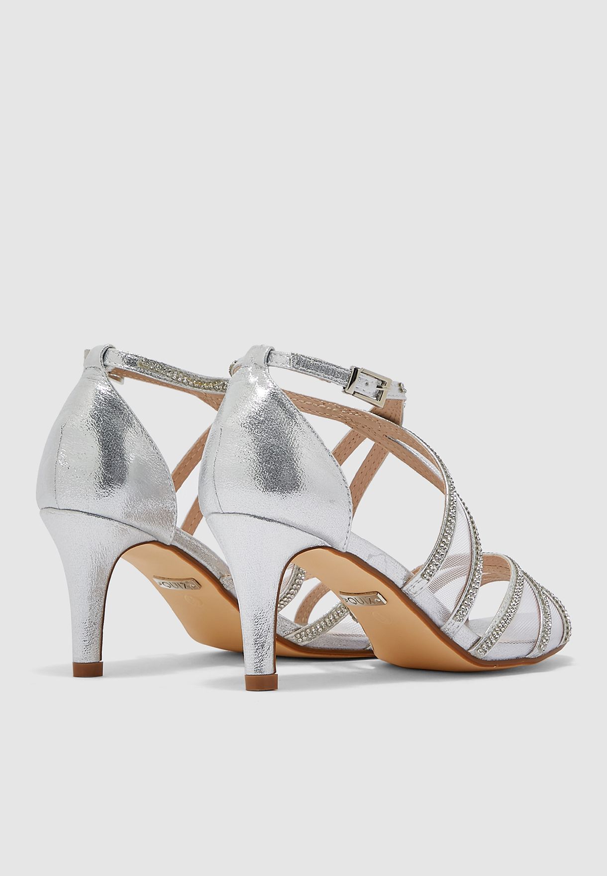 silver shimmer diamante low heel sandals