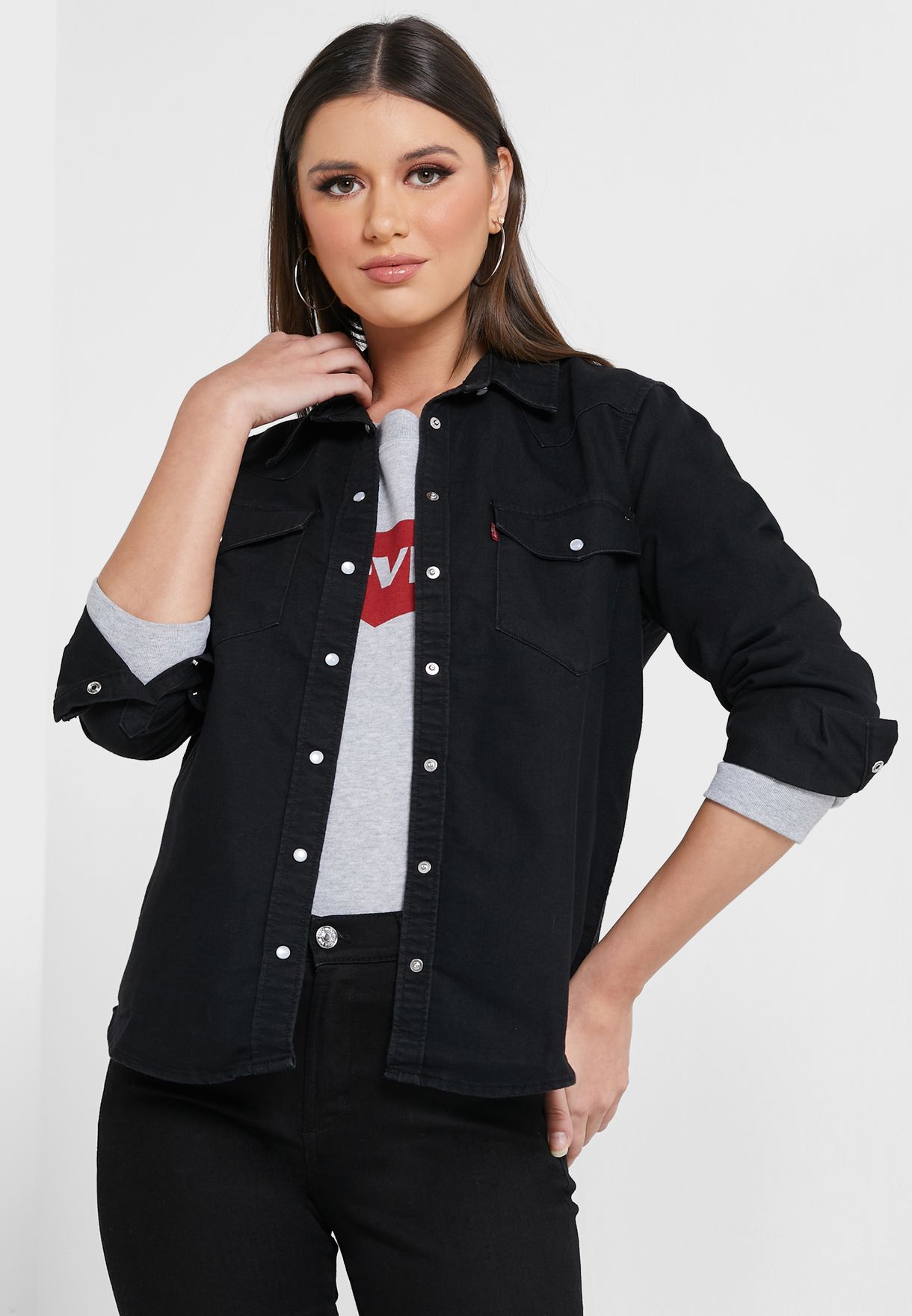 levis black button down shirt