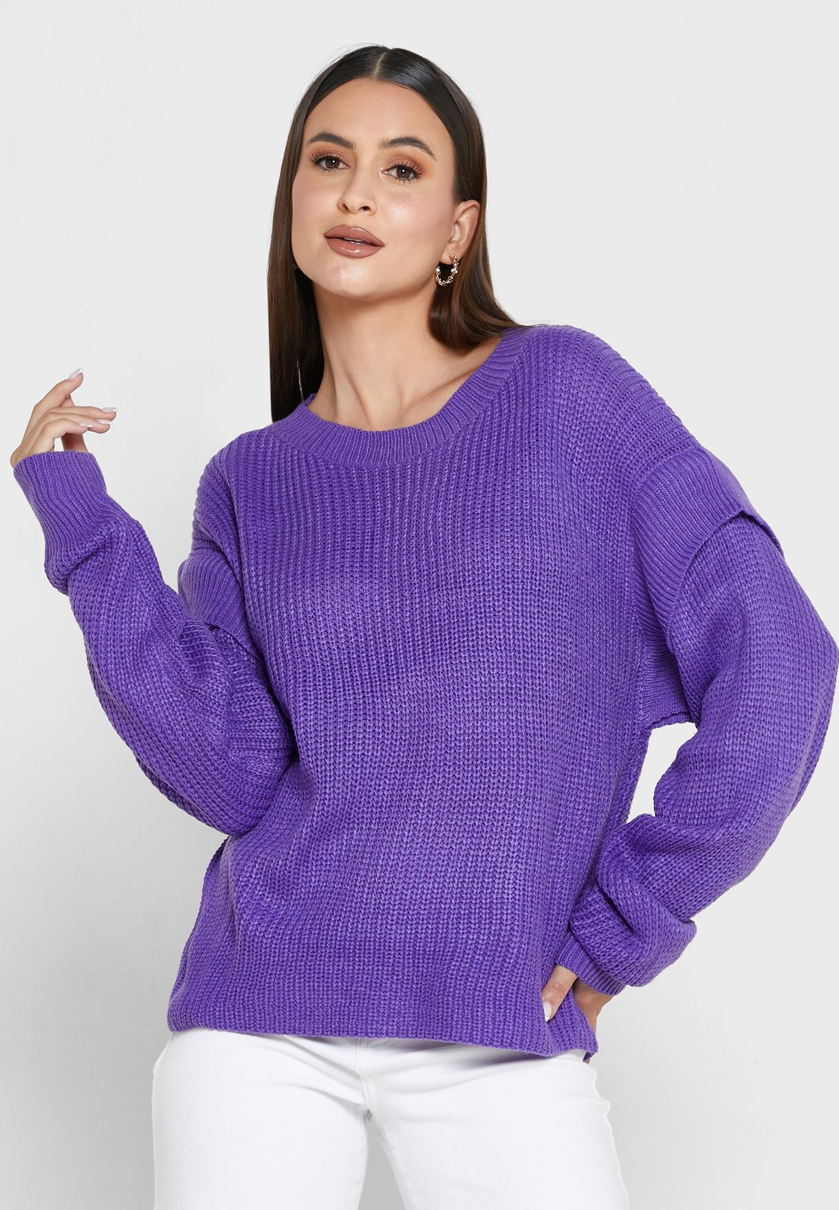 Solid Sleeve Detail Sweater