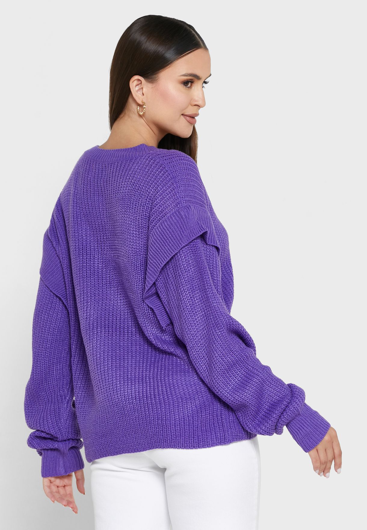 Solid Sleeve Detail Sweater