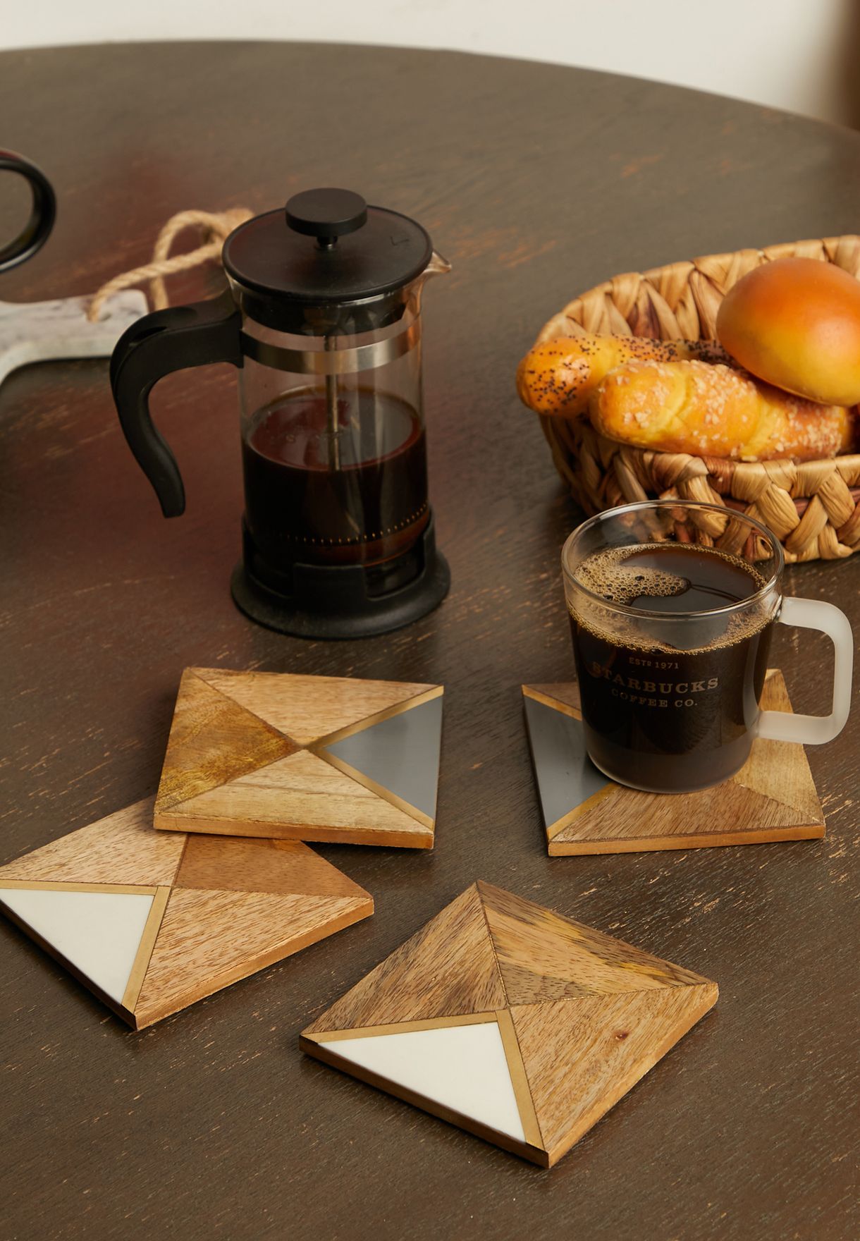 Set Of 4 Wood & Resin Square Coasters