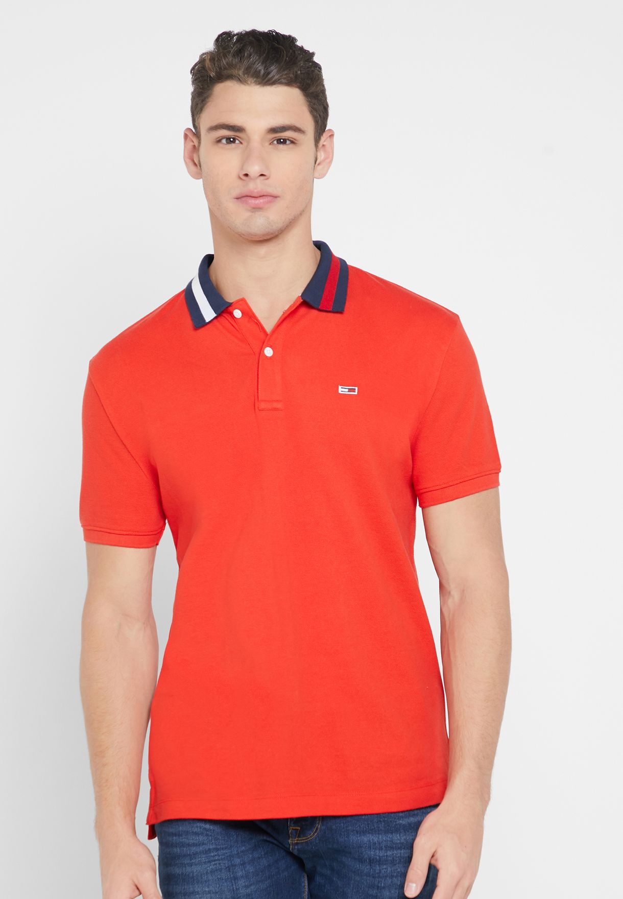 tommy jeans flag neck polo shirt