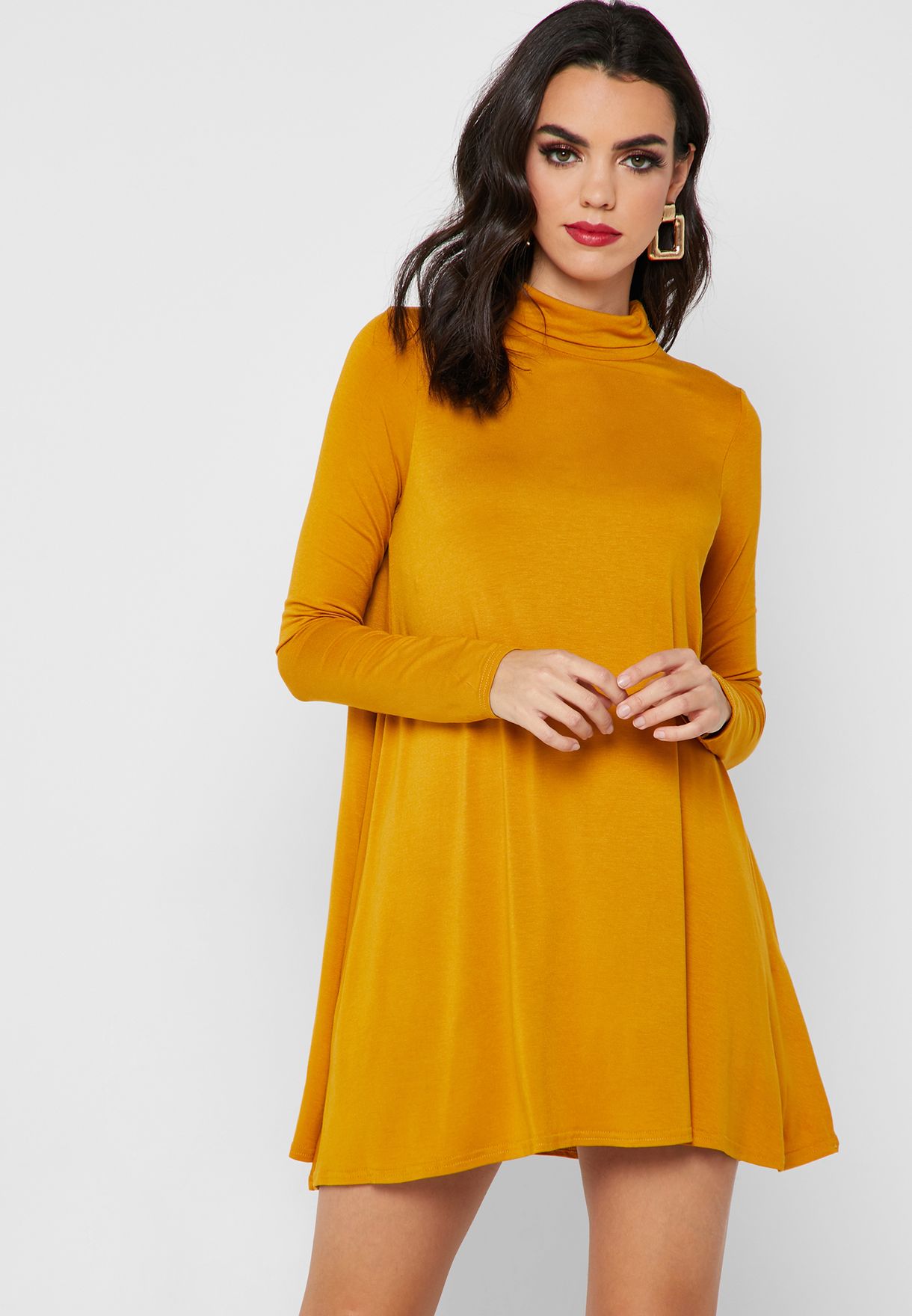 yellow polo neck dress