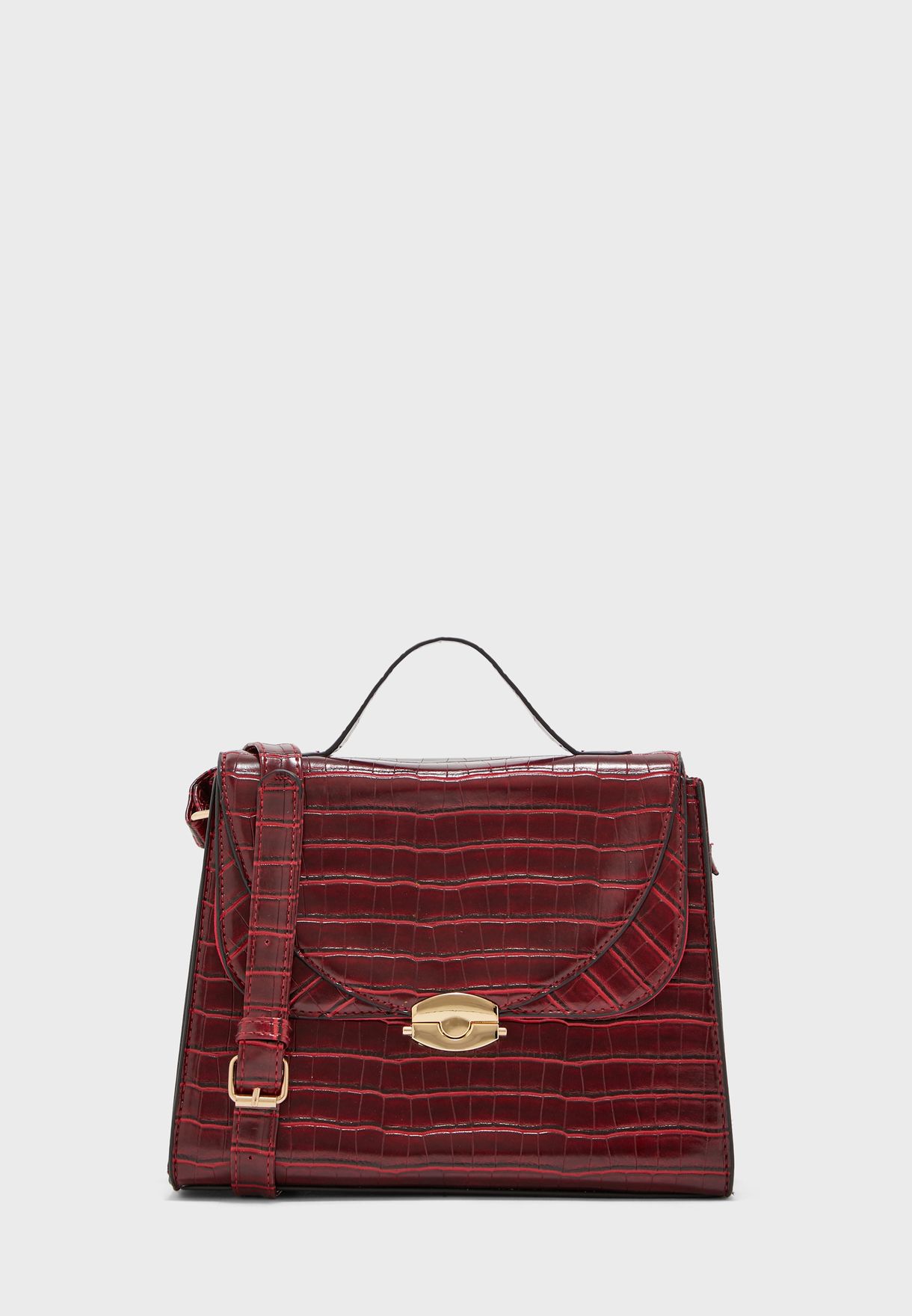 burgundy mock croc bag