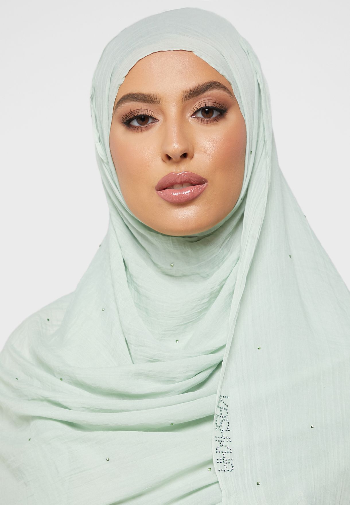 Buy Kashkha Green Voile Cotton Hijab With Stone Work For Women In Dubai Abu Dhabi 2639