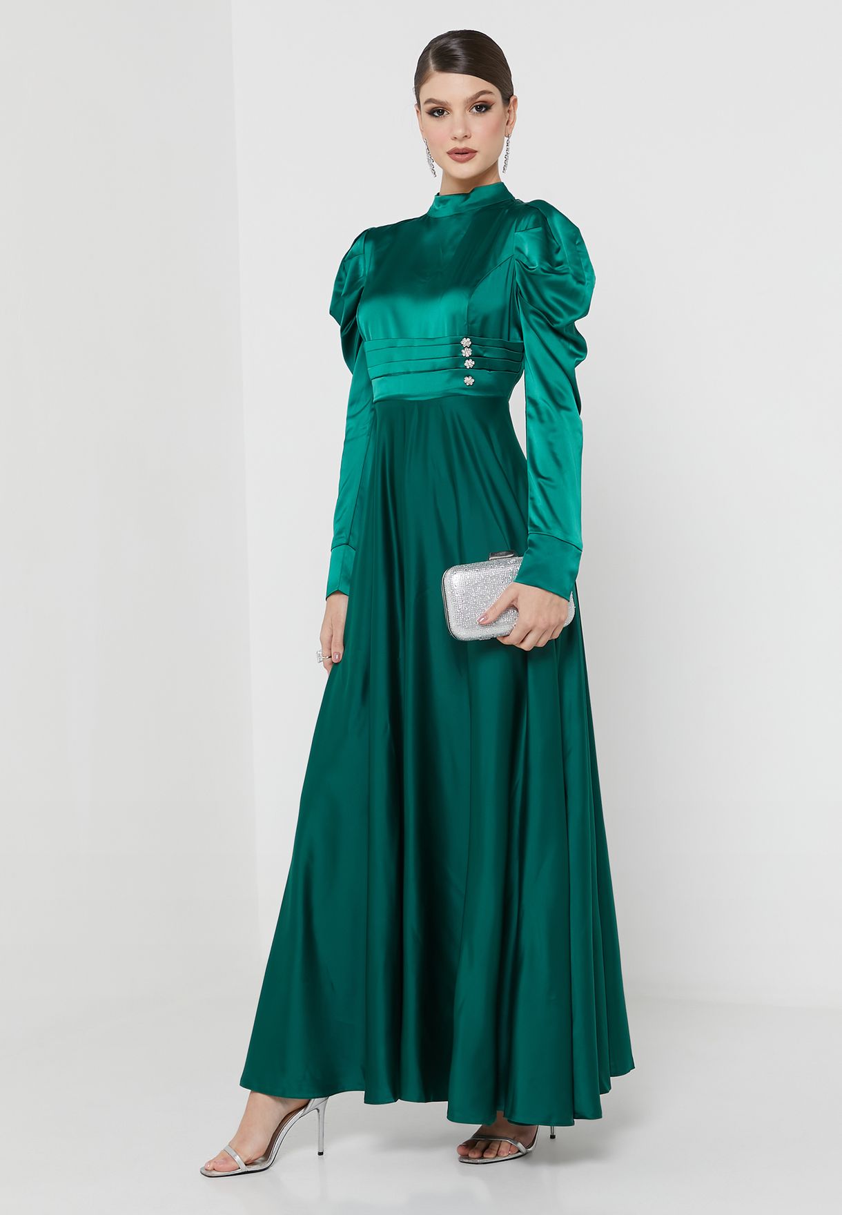 Buy Khizana green Mutton Sleeve Solid Dress for Women in MENA, Worldwide