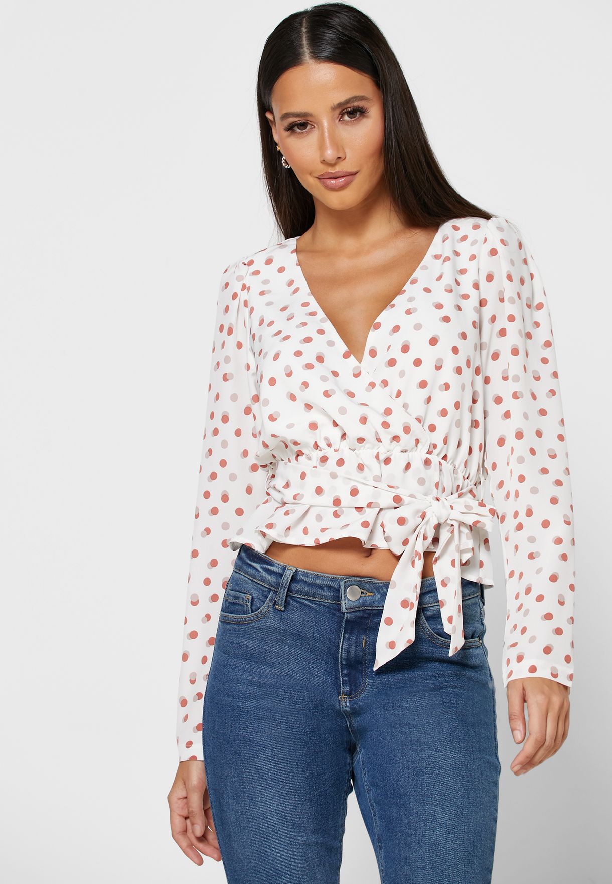 polka dot wrap shirt