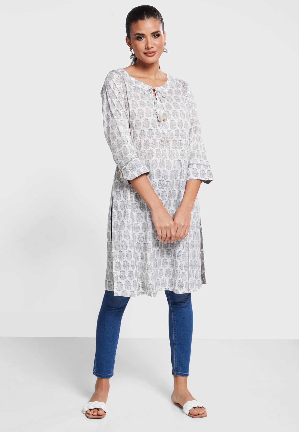 Floral Printed Side Slit Kurta