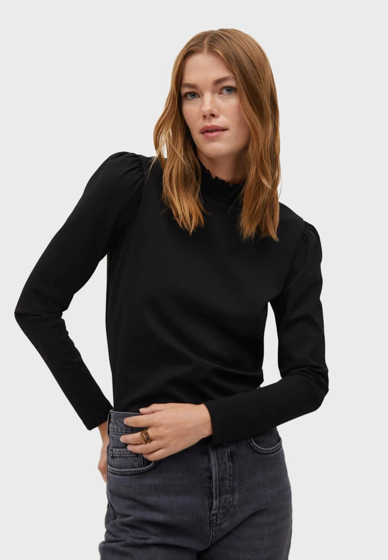 Stradivarius long sleeve top with high neck in black