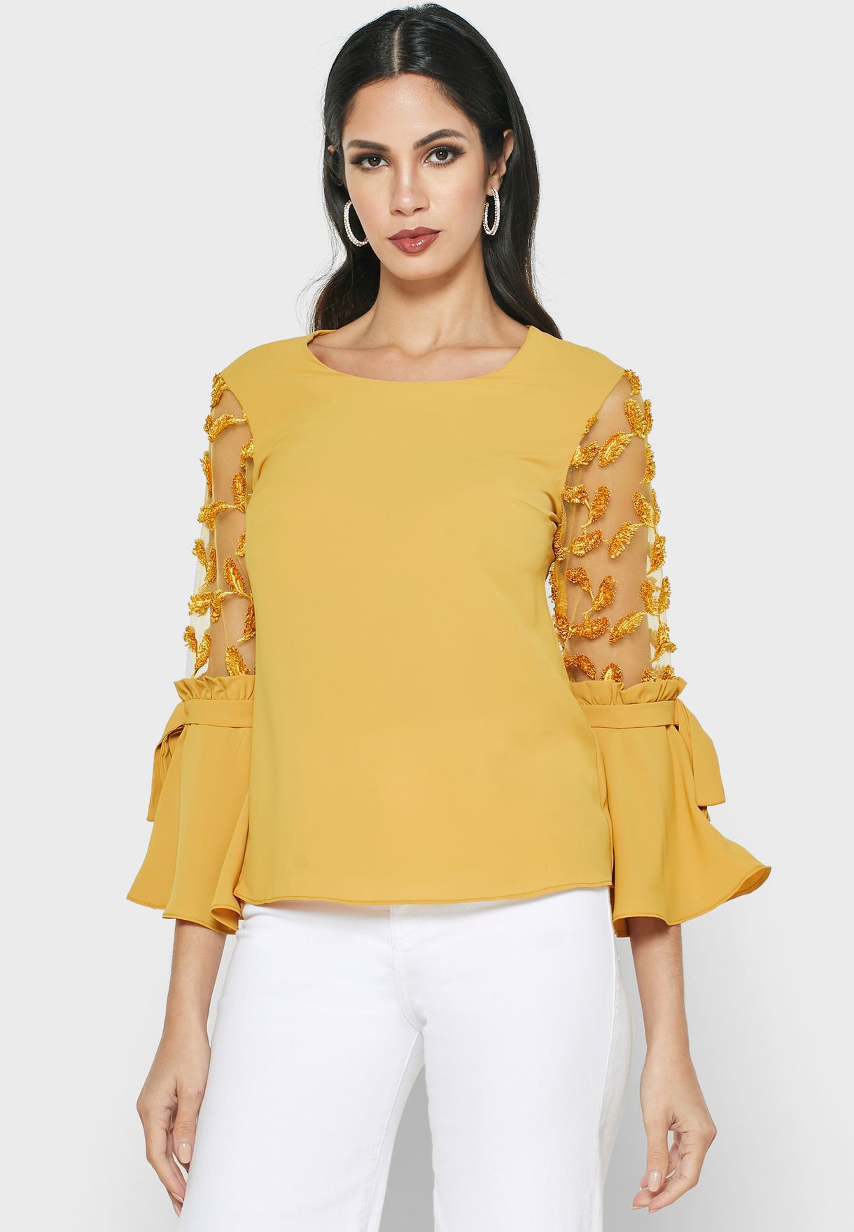 yellow frill sleeve top