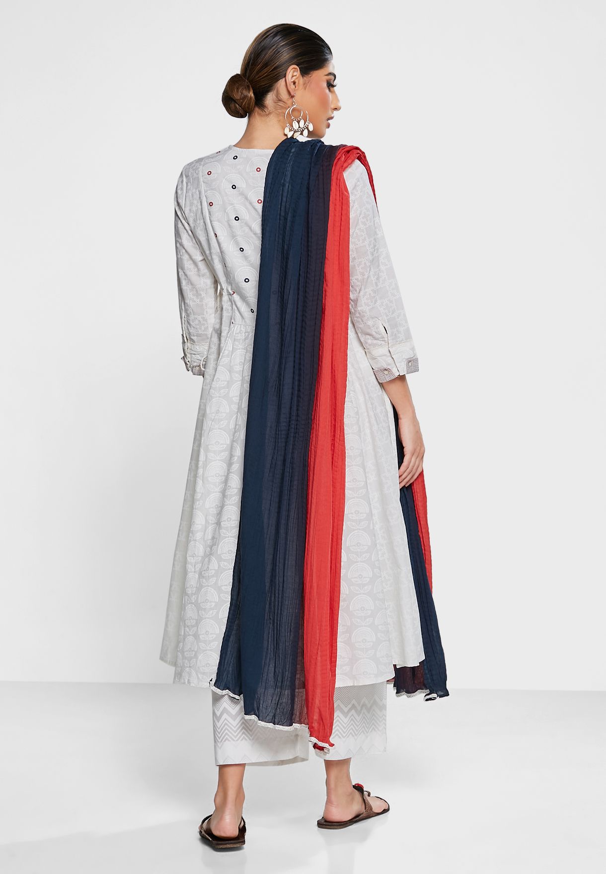 V-Neck Kurti & Pants Set With Dupatta