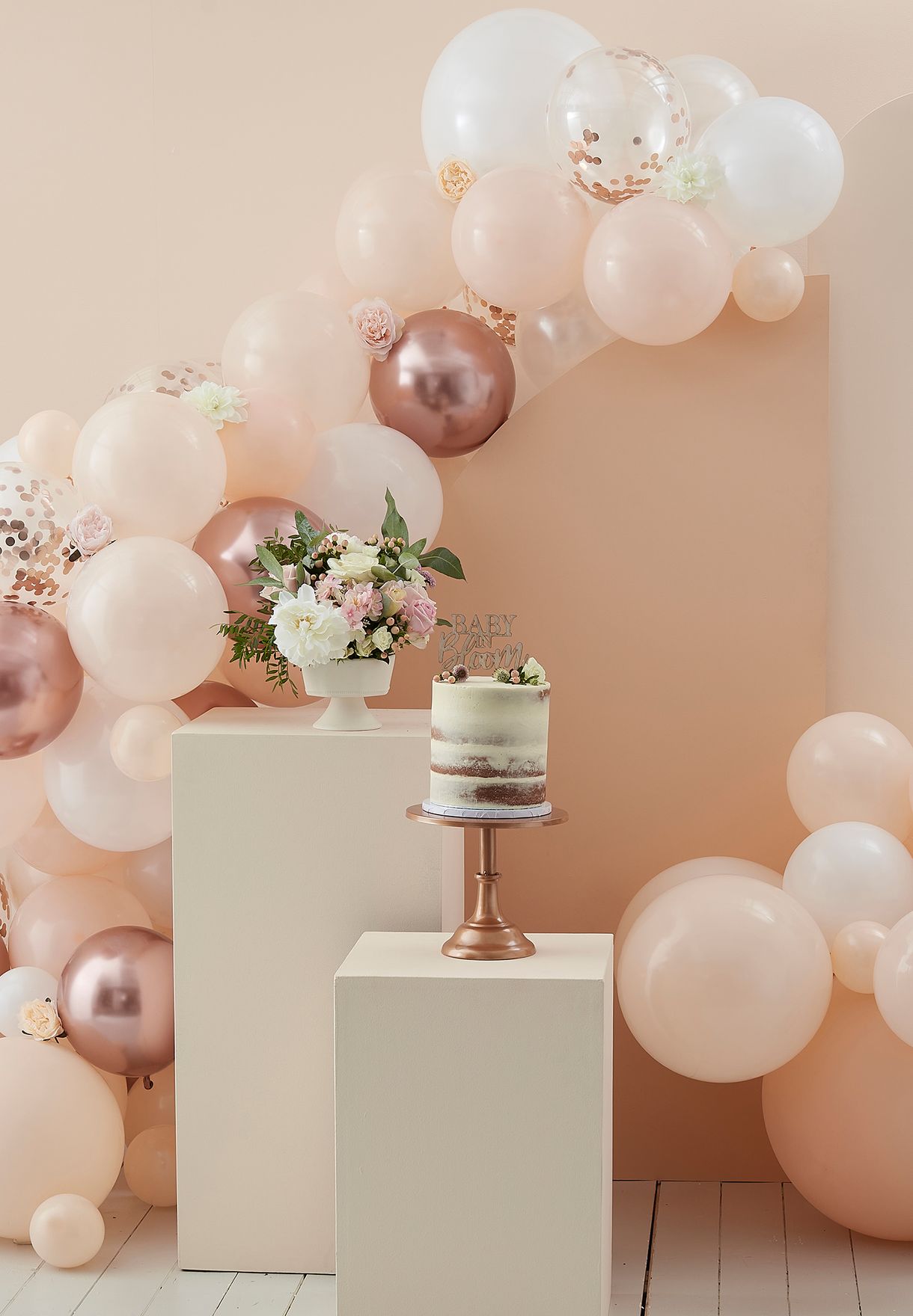 Balloon Arch - Peach, White And Rose Gold Confetti