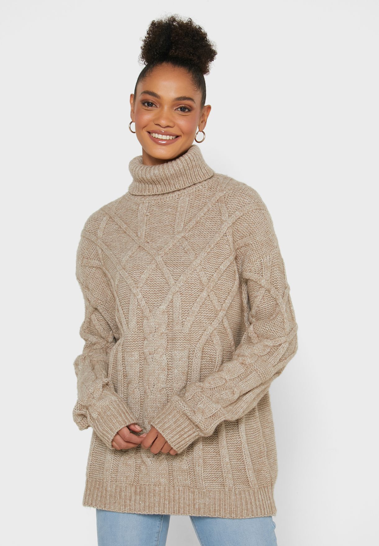 Buy Ginger brown Cable Knit Braid High Neck Sweater for Women in MENA ...