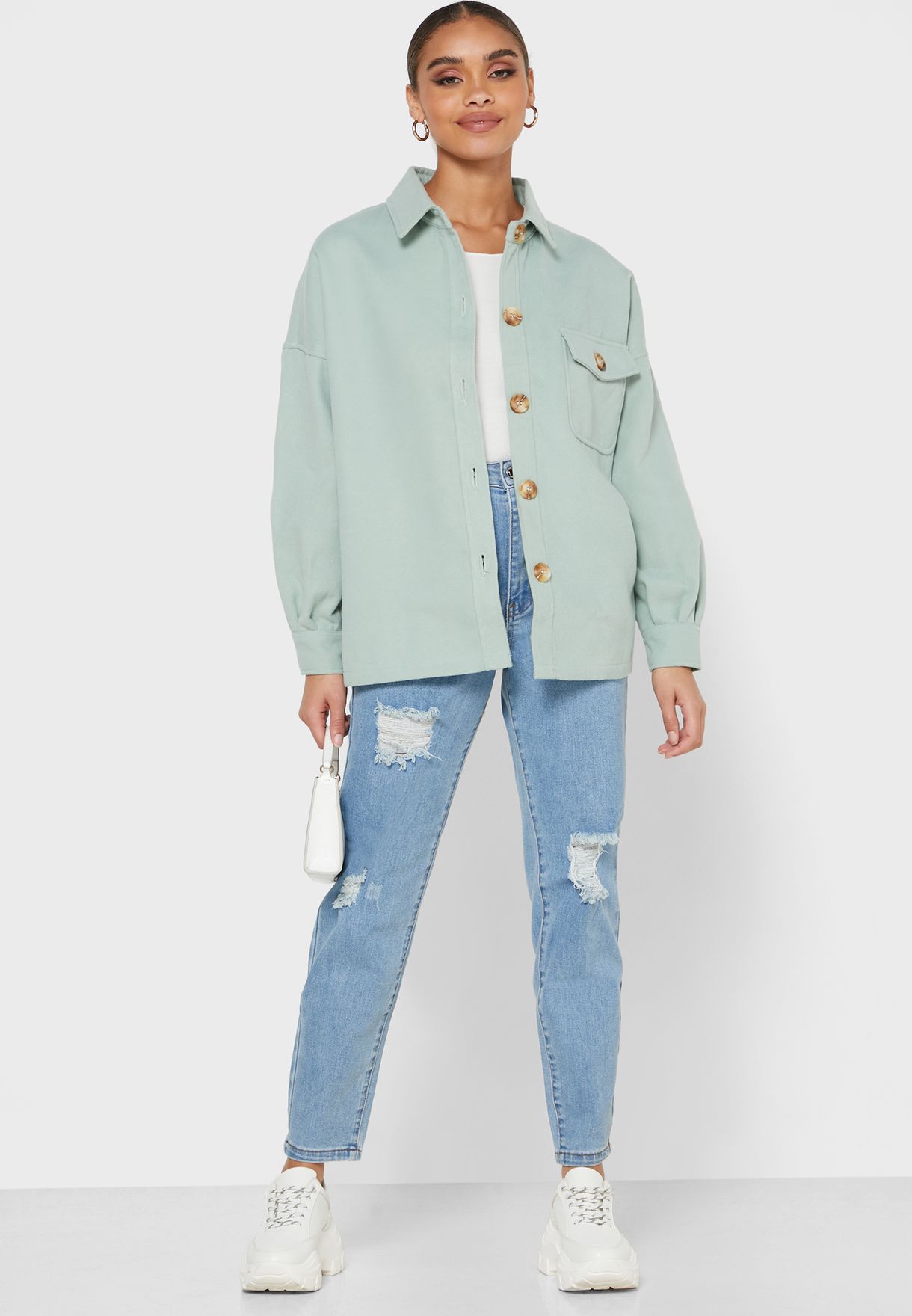 Buy Missguided Petite green Button Down Shacket for Women in Manama, Riffa