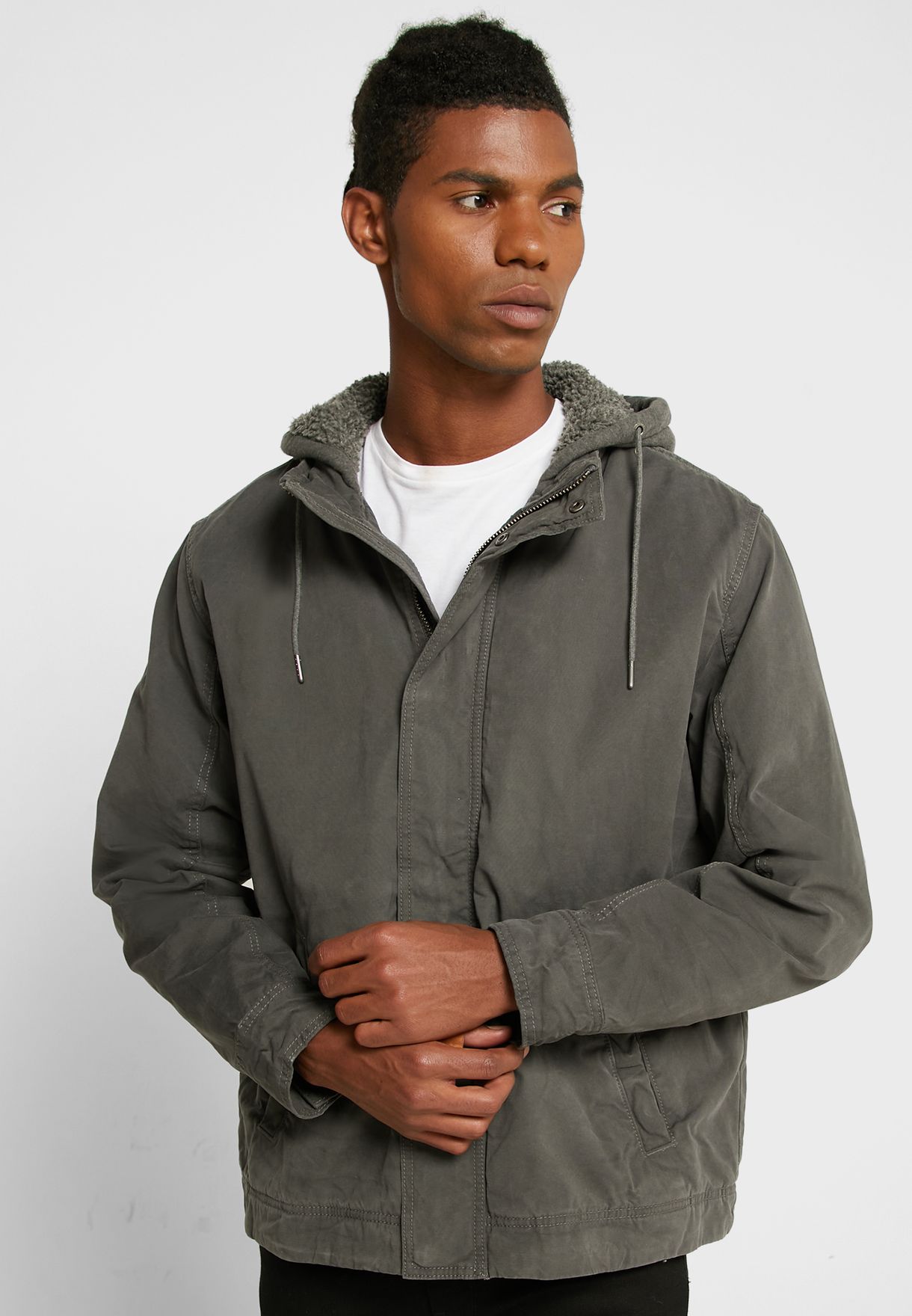 Buy American Eagle grey Sherpa Lined Hooded Jacket for Men in MENA ...