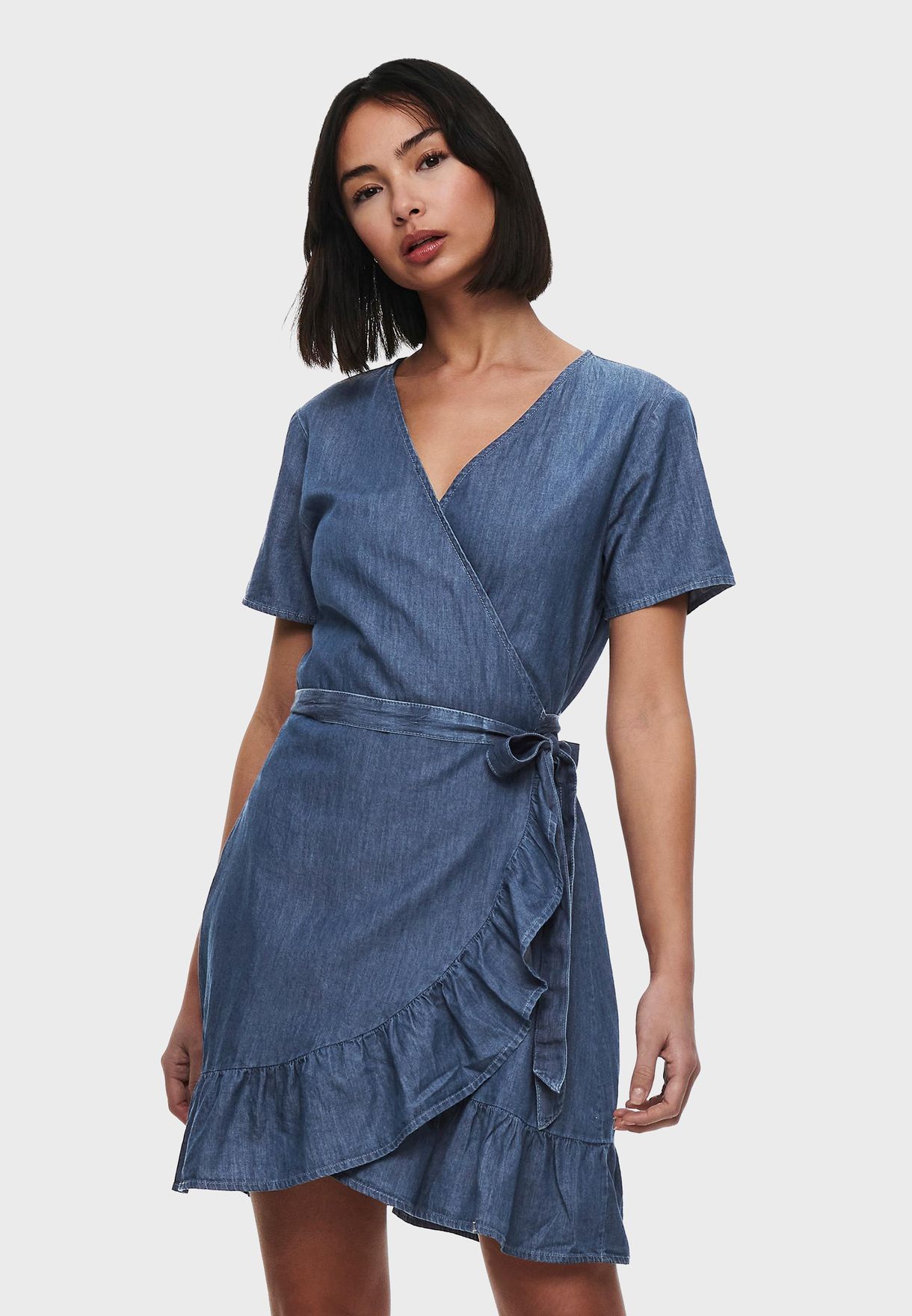 Buy Jacqueline De Yong blue Side Tie Wrap Dress for Women in MENA, Worldwide