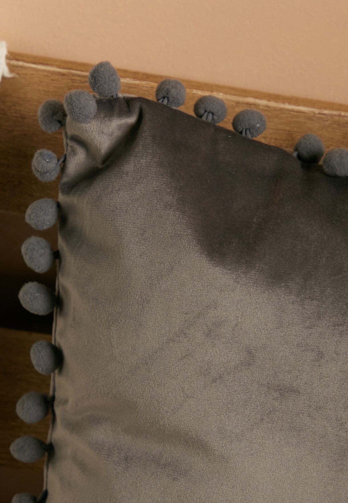 Grey Pom Pom Cushion With Insert 45X45Cm