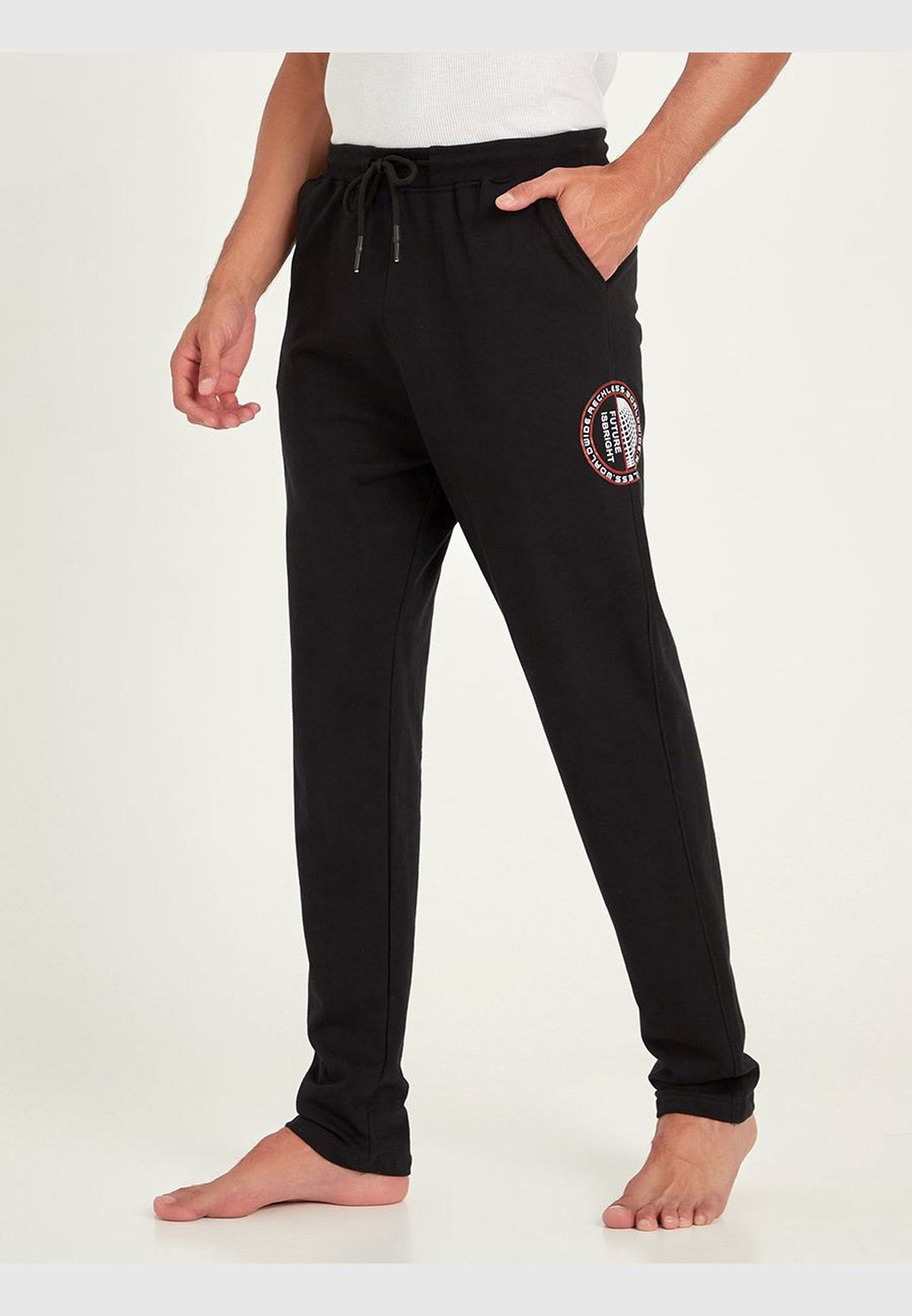 Placement Print Regular Fit Lounge Pants with Drawstring