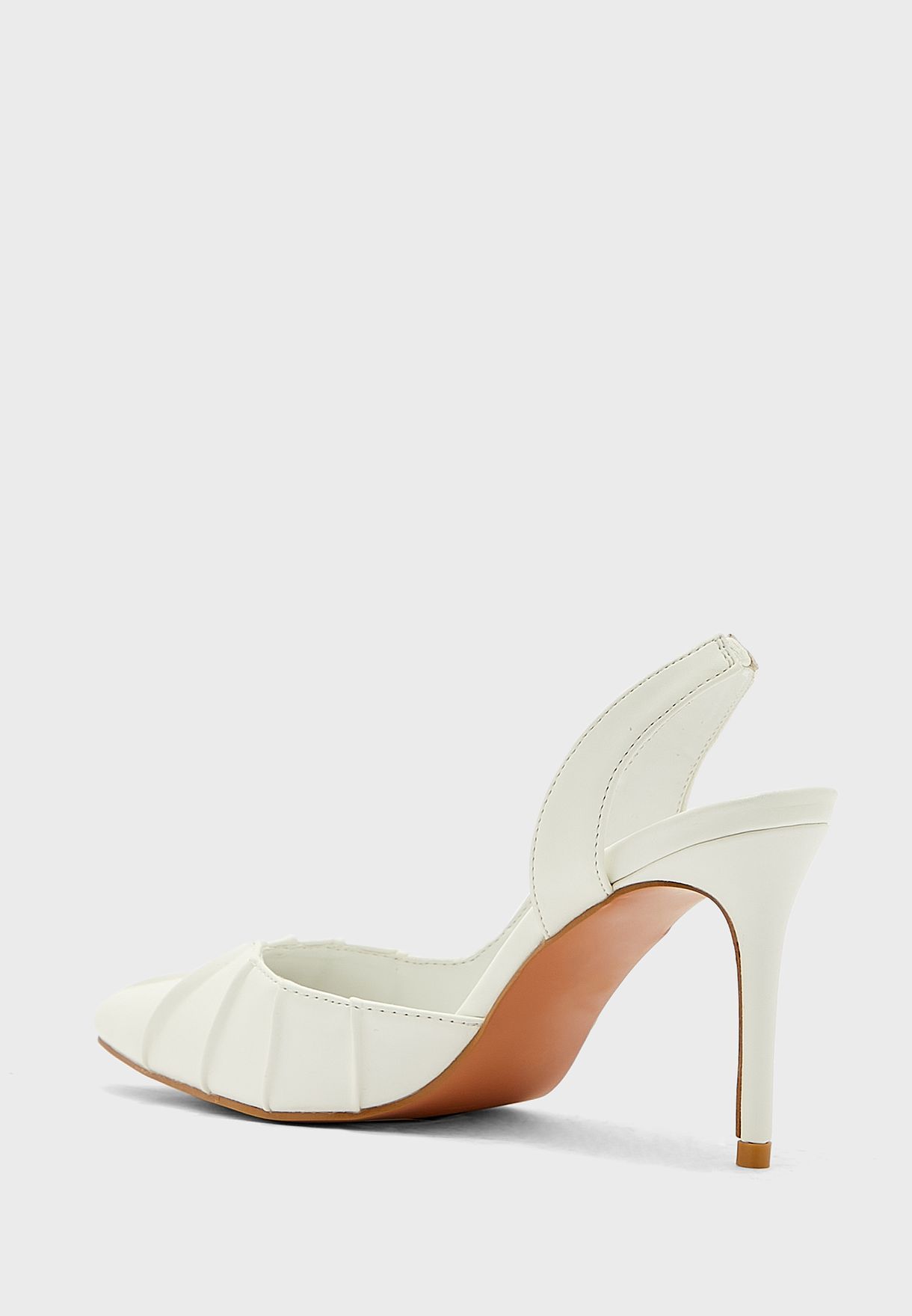 Pleat Detail Slingback Pointed Pump White 