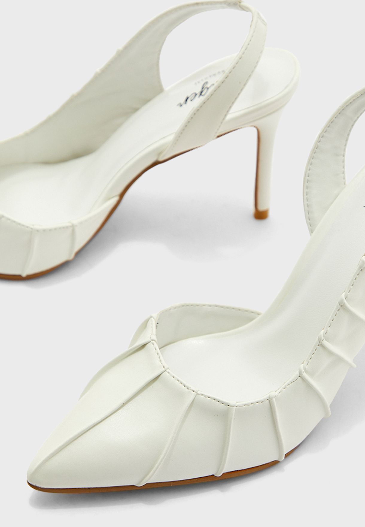 Pleat Detail Slingback Pointed Pump White 