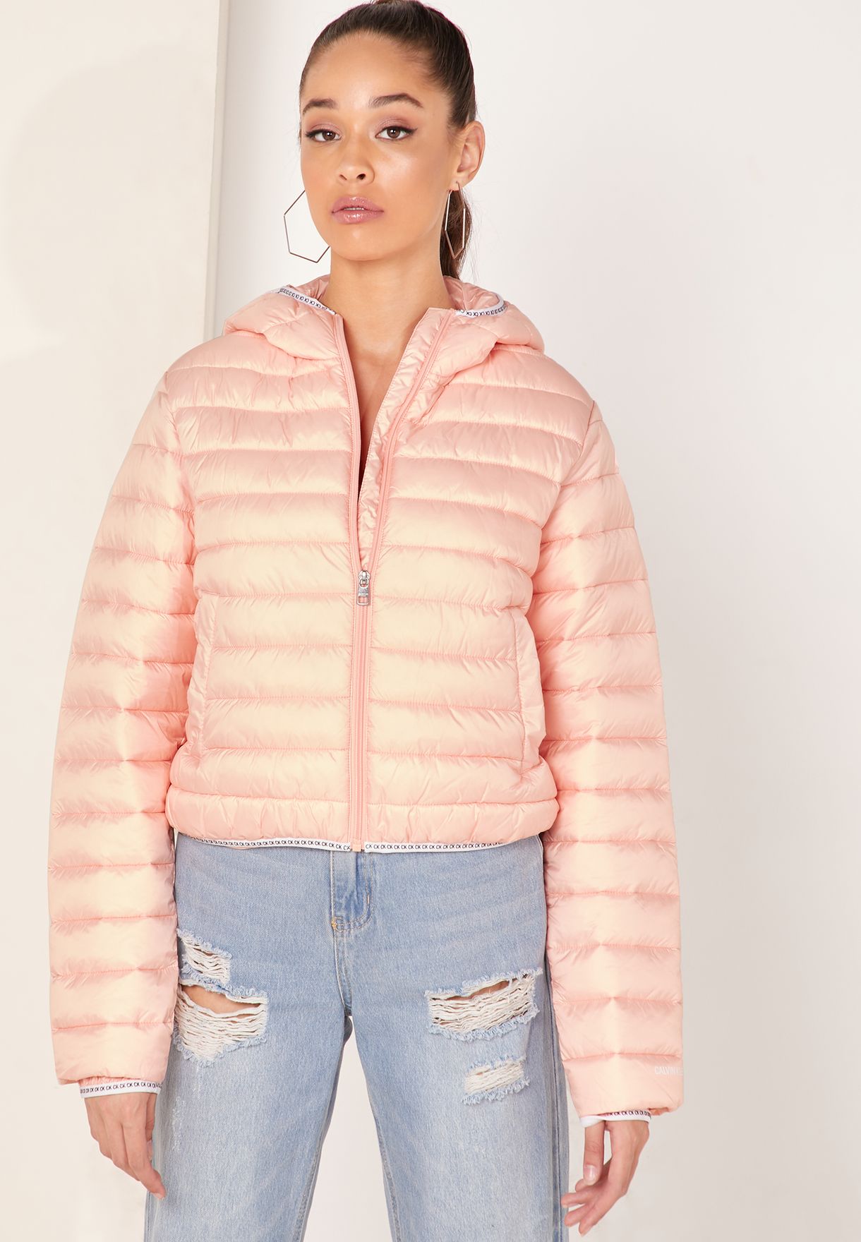 Buy Calvin Klein Jeans pink Quilted Hooded Puffer Jacket for Women in MENA,  Worldwide