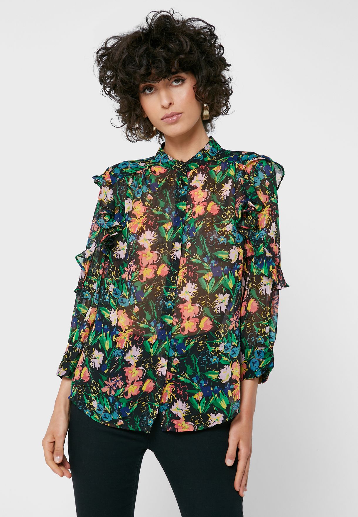 High Neck Printed Top