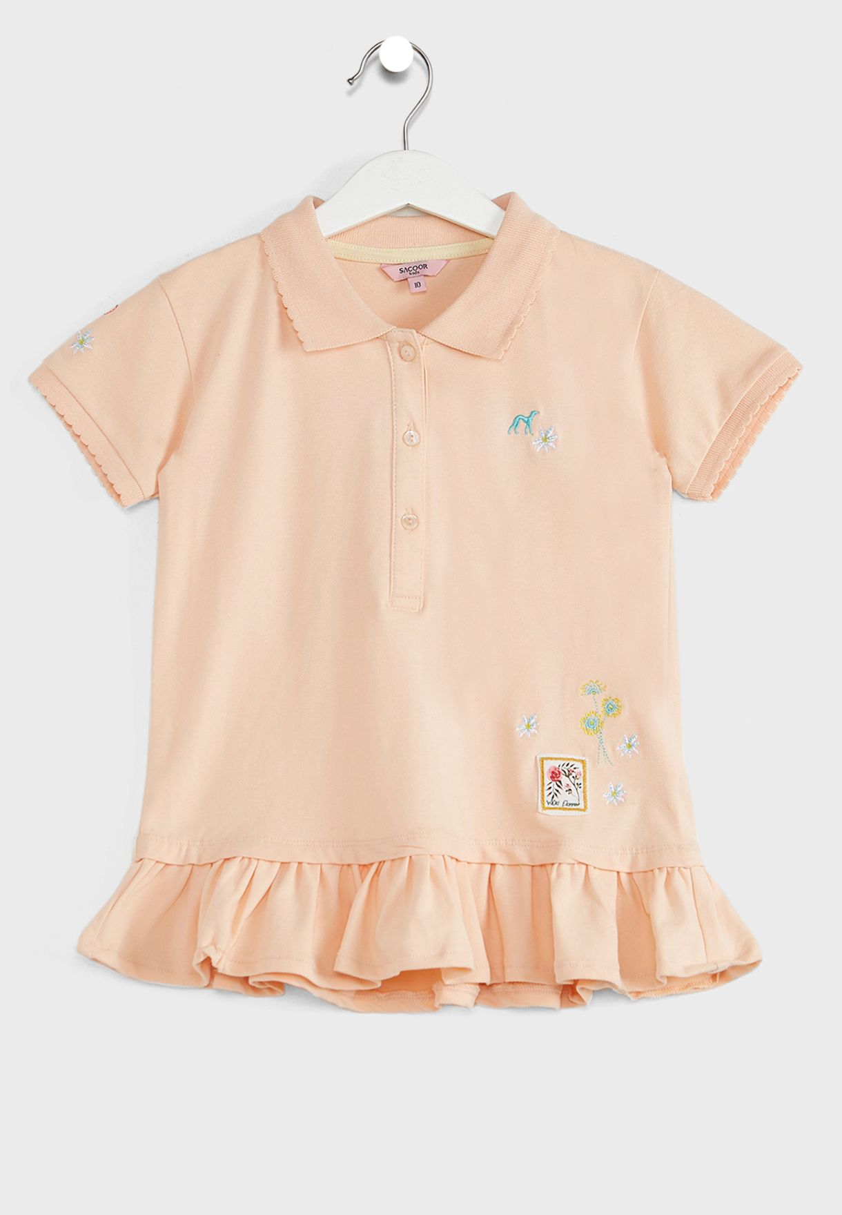 Kids Embroidered Flower Polo