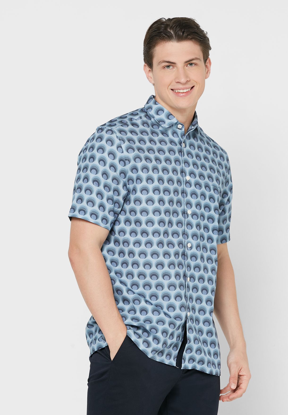 Retro Spot Print Regular Fit Shirt