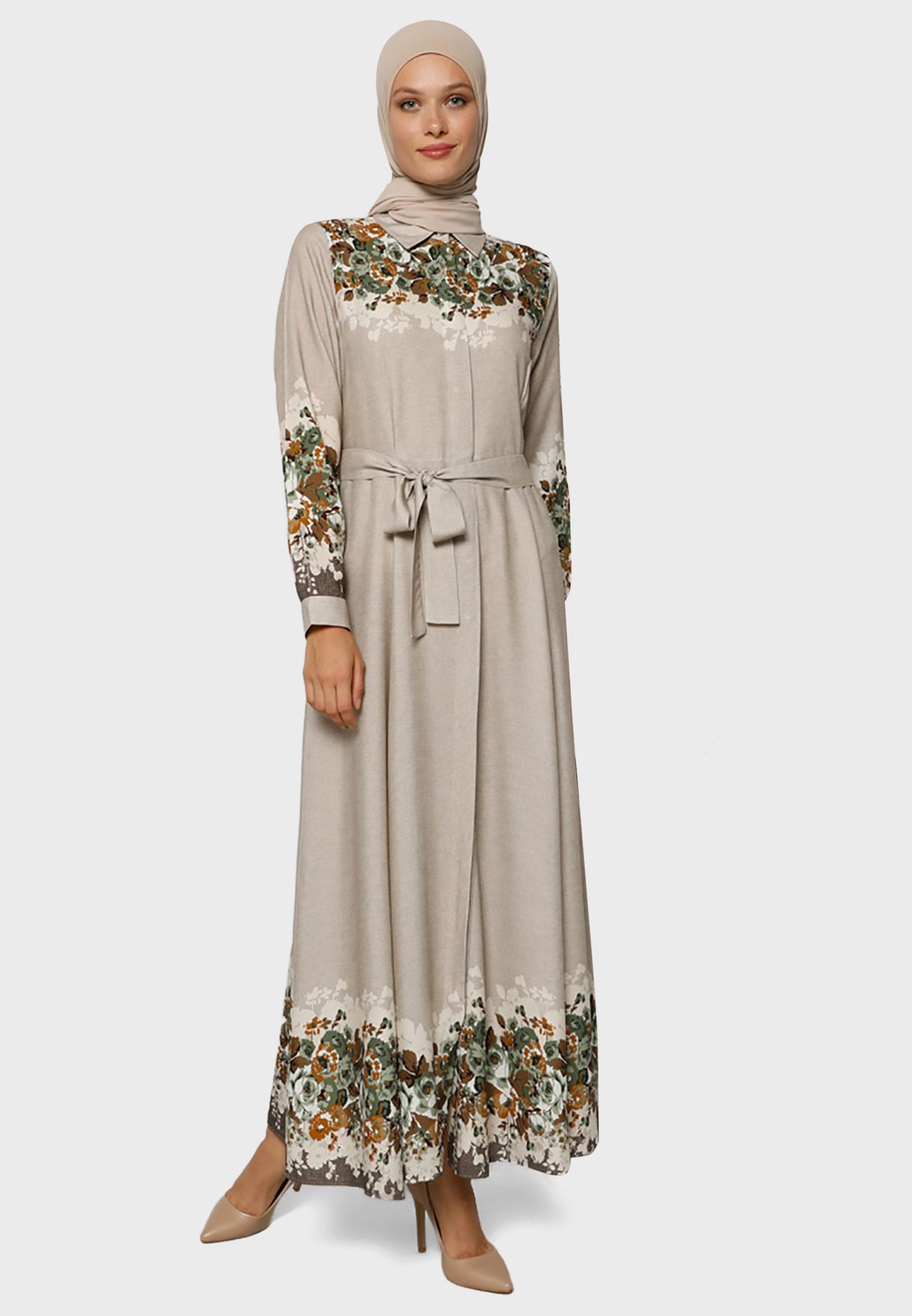 Buy Refka By Modanisa grey Floral Print Dress for Women in MENA, Worldwide