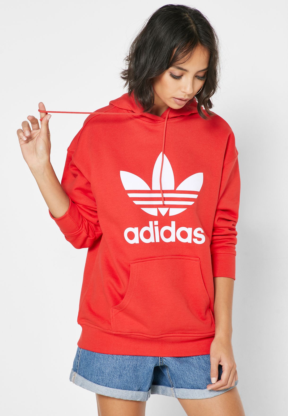 adidas originals trefoil hoodie in red