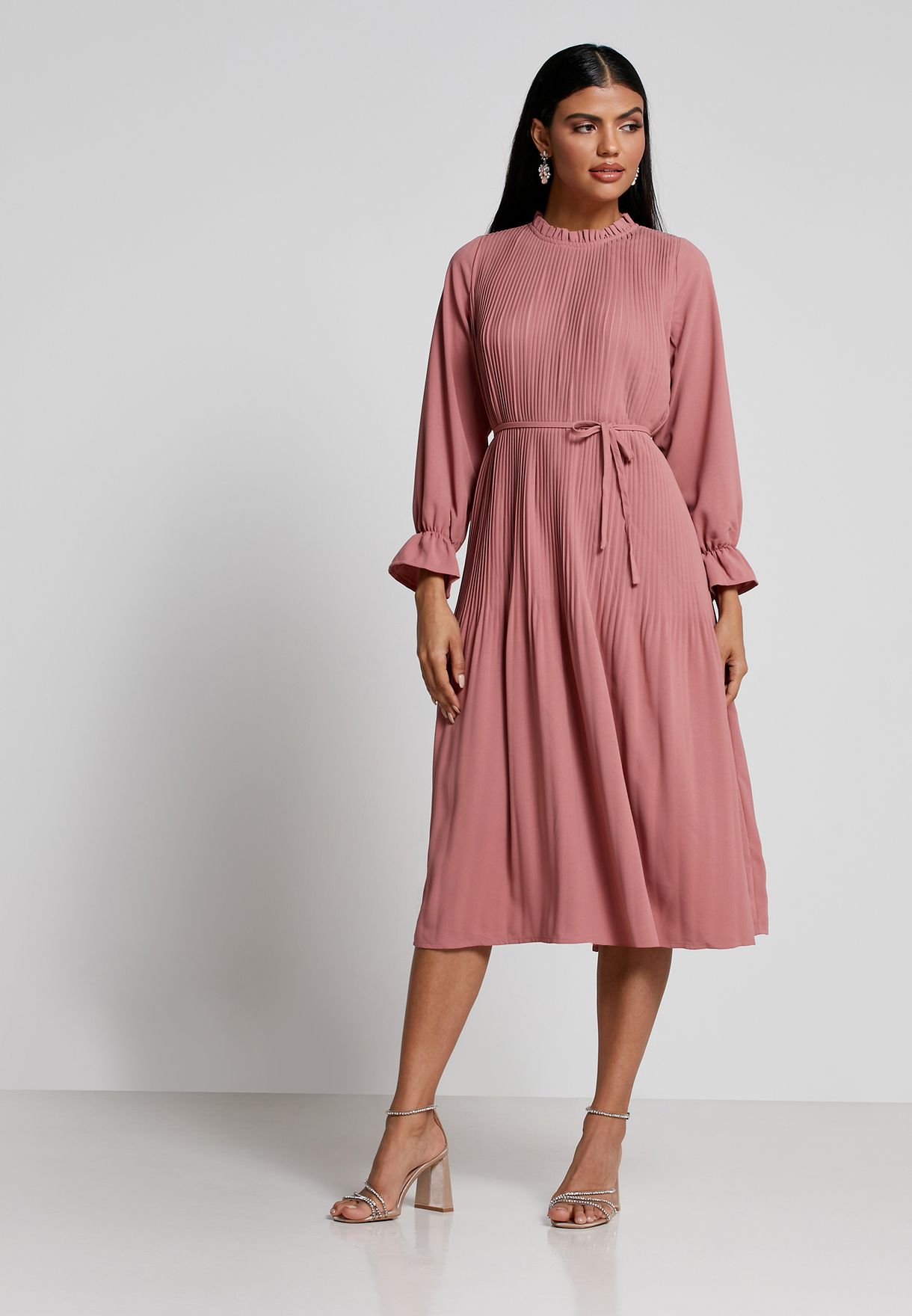 pink fluted sleeve dress