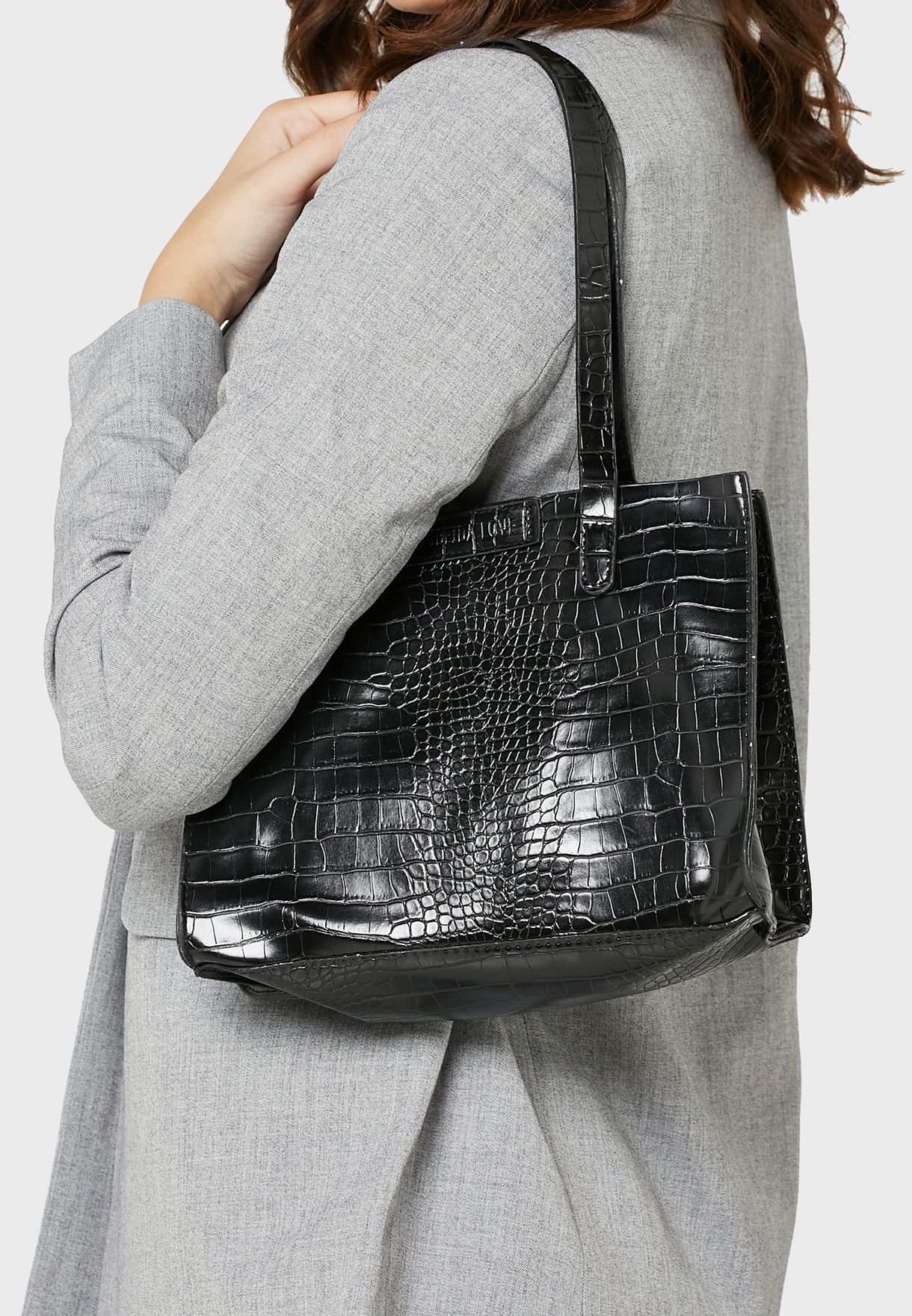 Croc Effect Tote With Pouch 