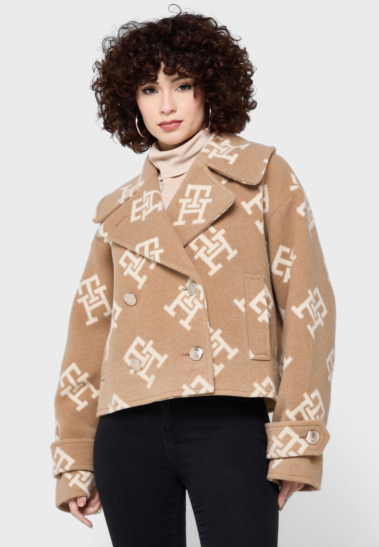 Printed Button Detail Coat