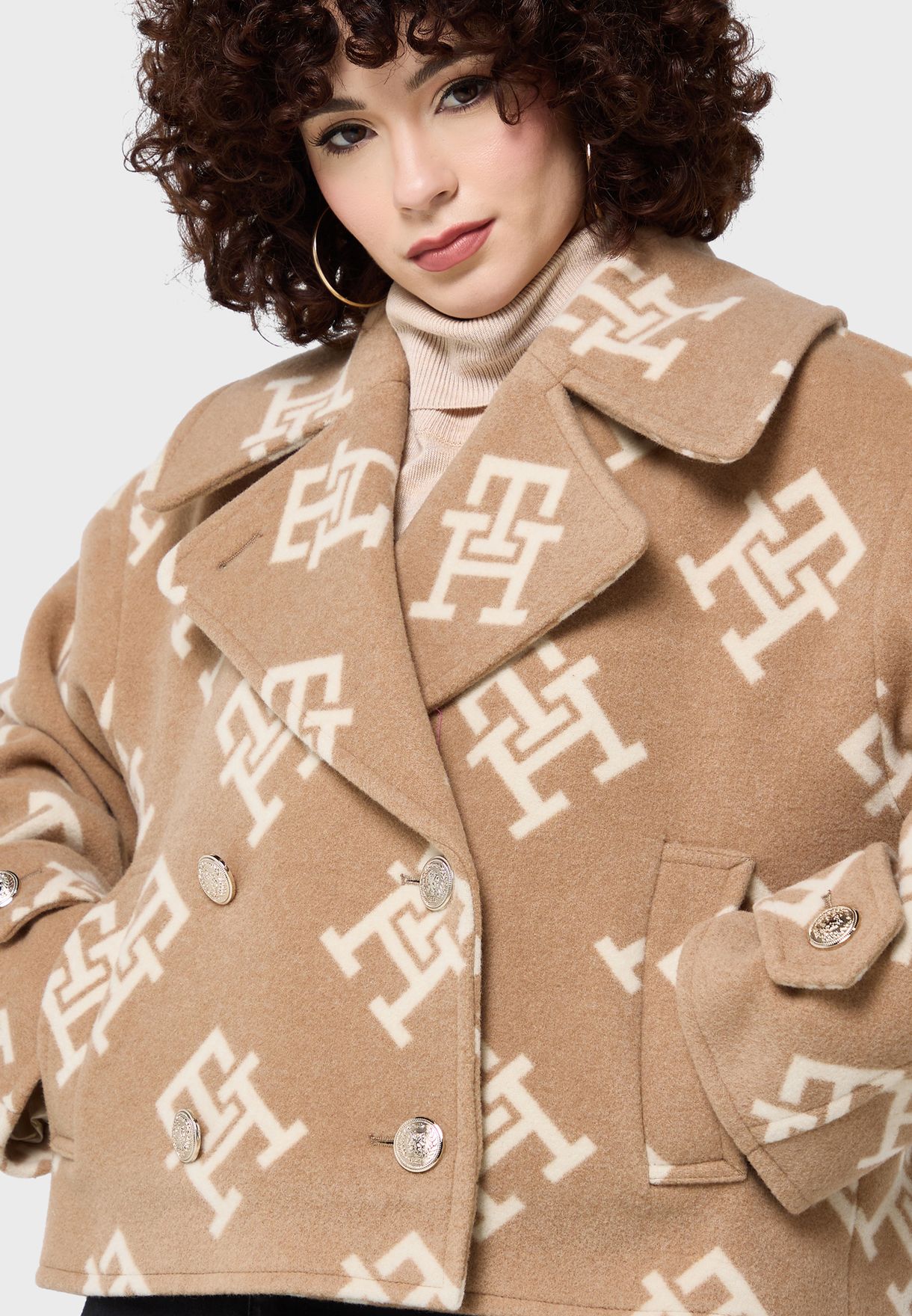 Printed Button Detail Coat