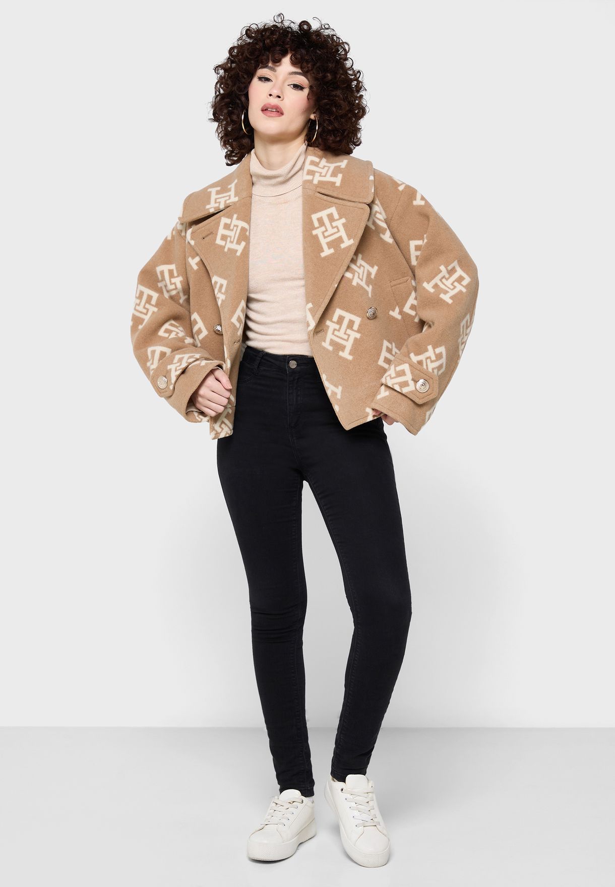 Printed Button Detail Coat