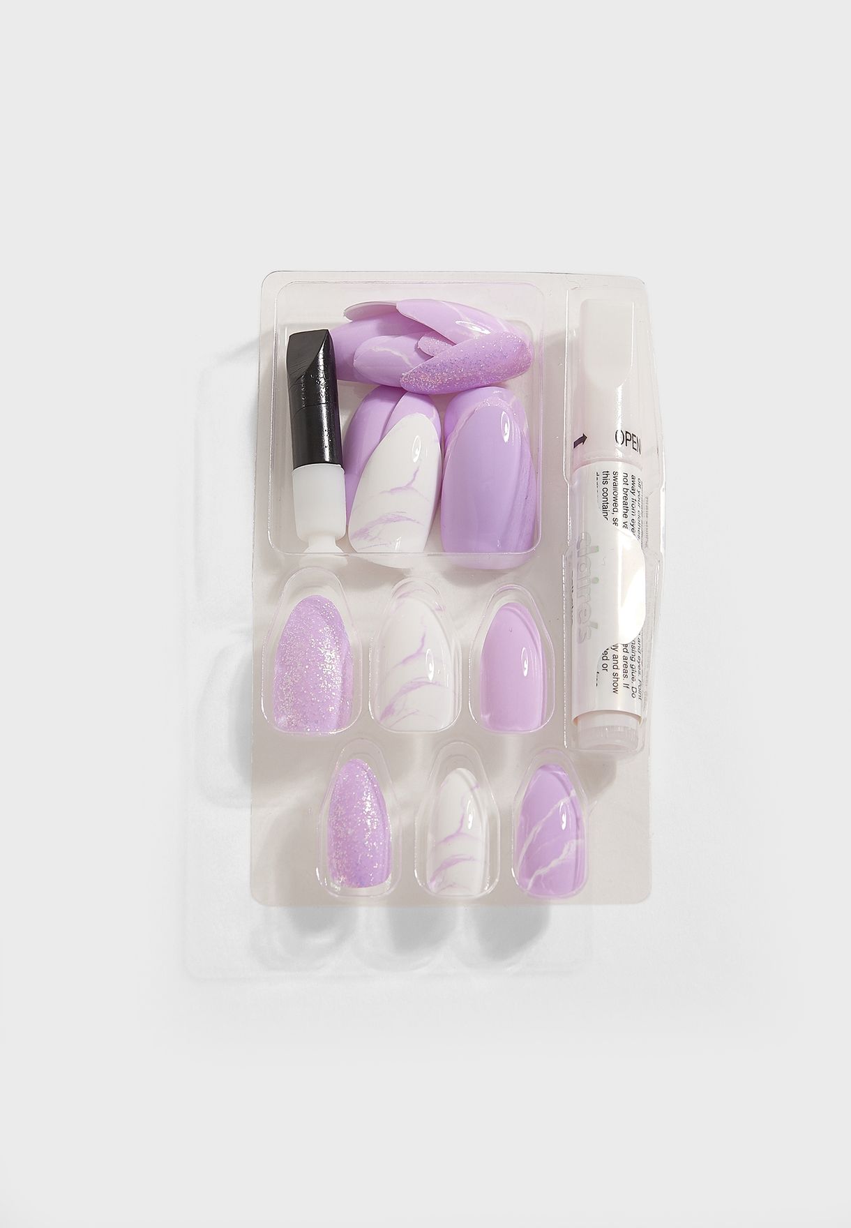 Faux Nails Lilac Marble Glitter