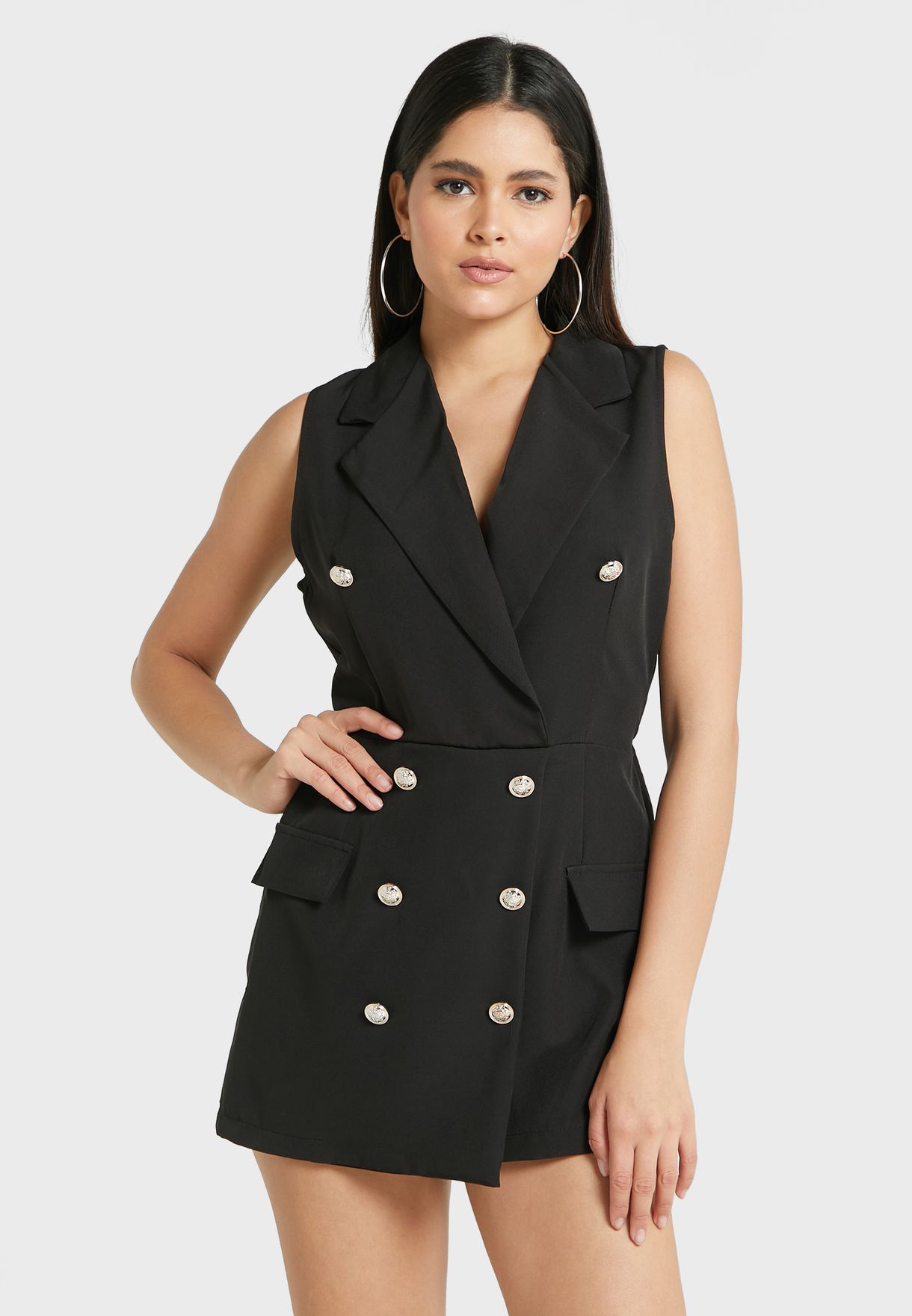 Button Detail Sleeveless Playsuit
