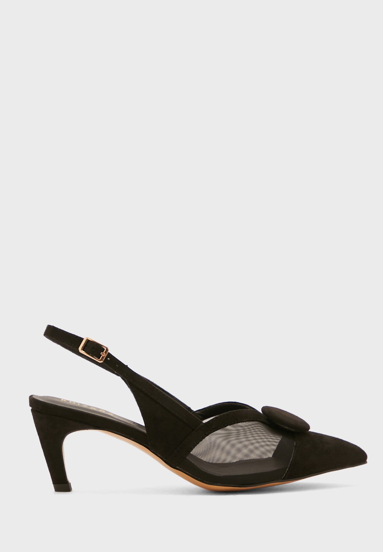 Sheer And Button Detail Slingback Pointed Pump 