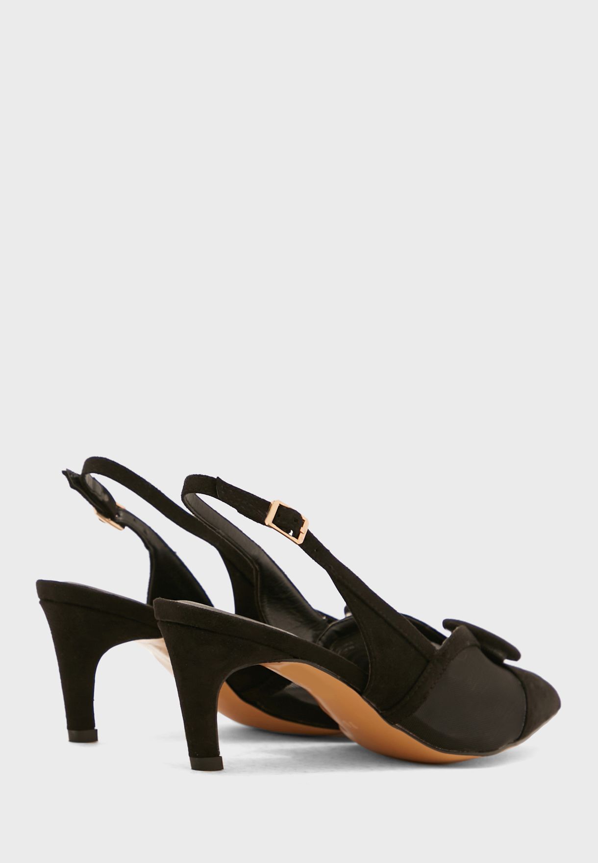 Sheer And Button Detail Slingback Pointed Pump 