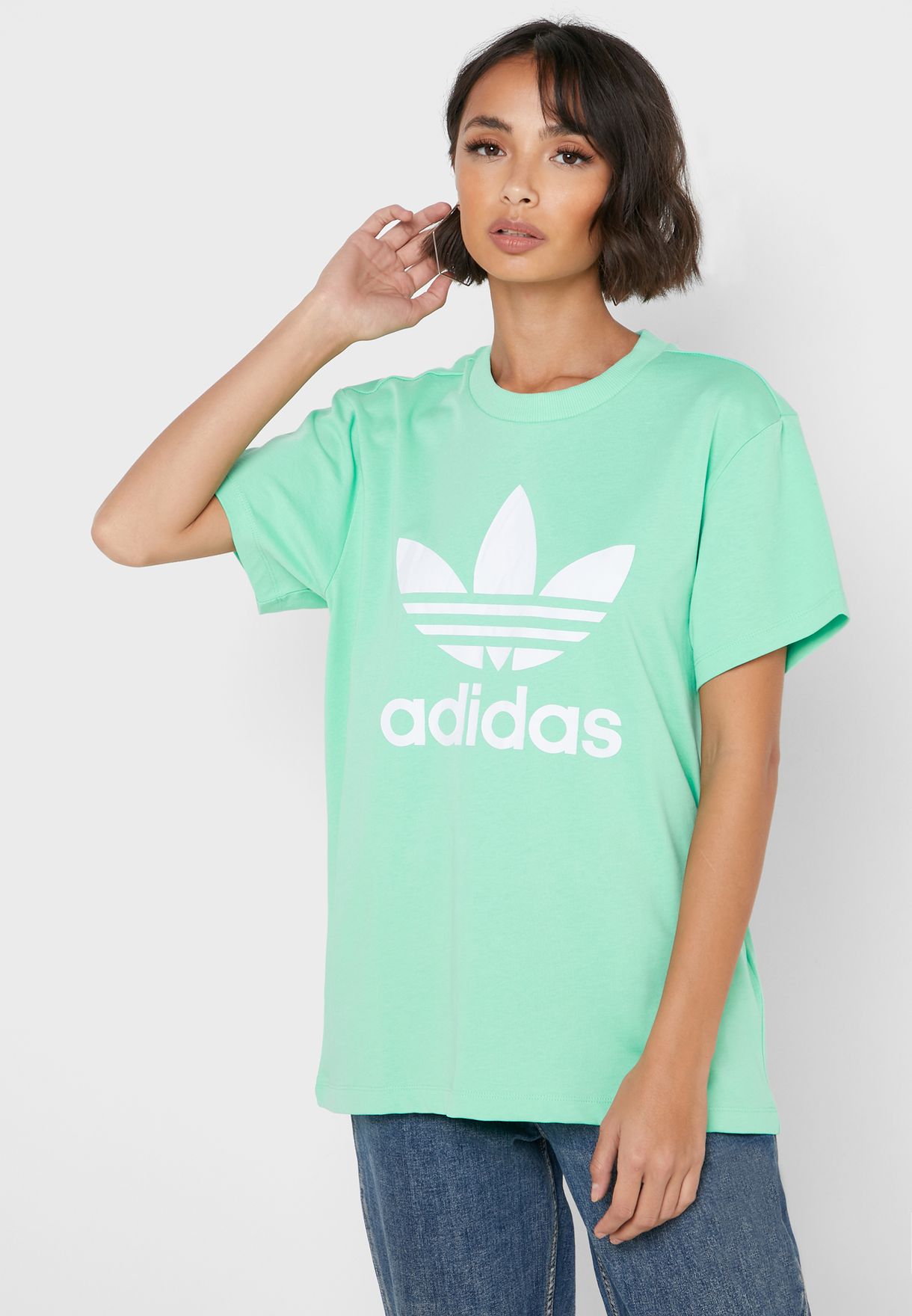 Buy Adidas Originals Green Boyfriend Trefoil T Shirt For Women In